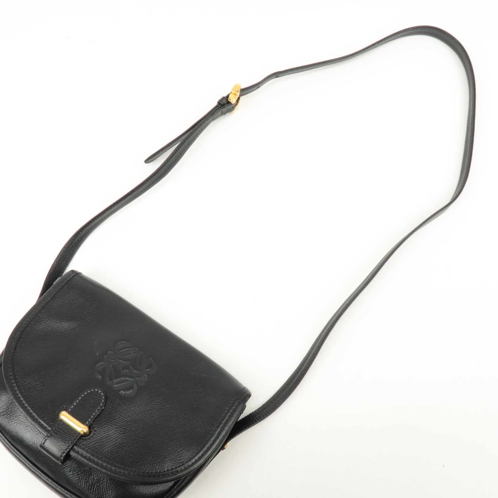 LOEWE Anagram Leather Shoulder bag Black Gold Hardware Used