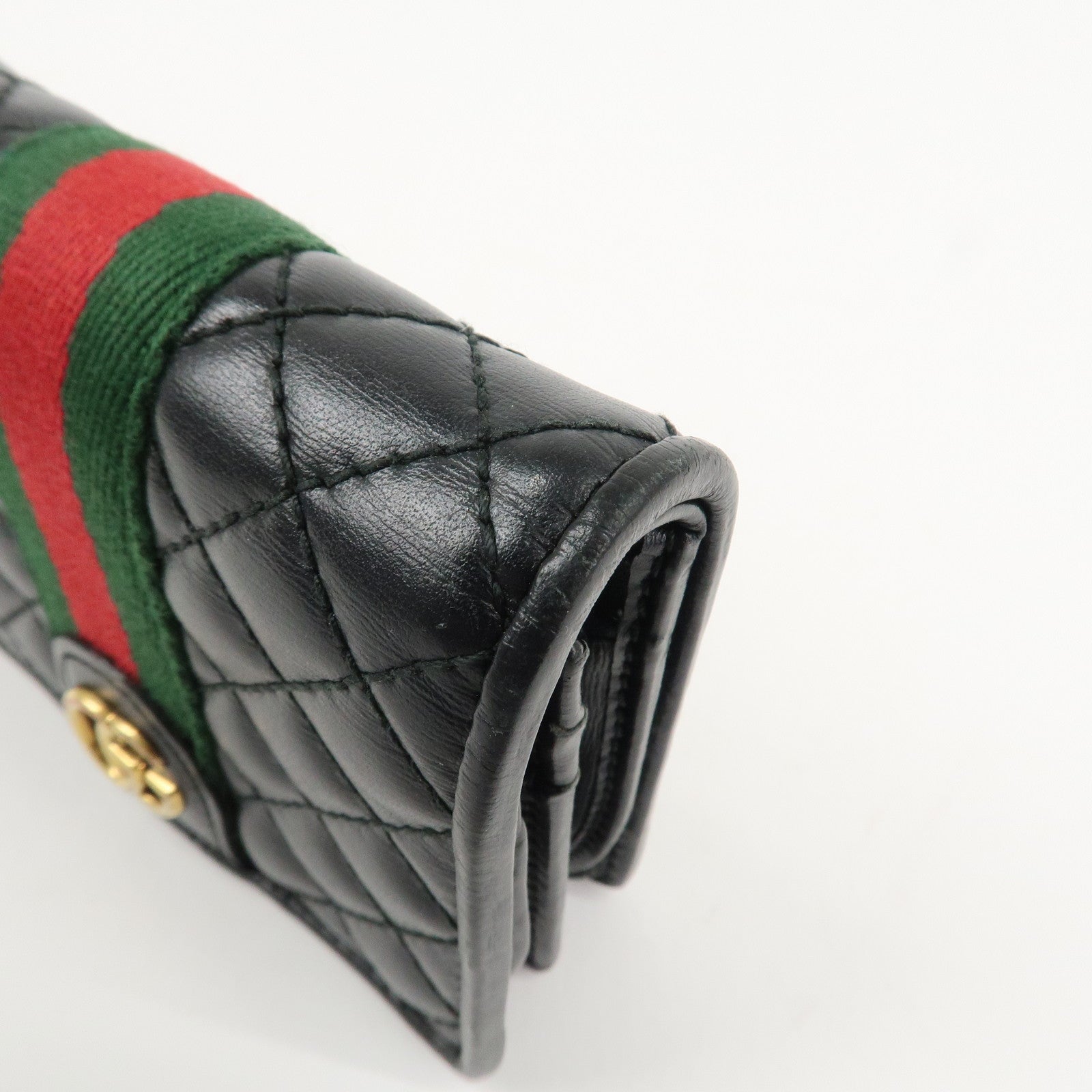 GUCCI Sherry GG Marmont Leather Bi-Fold Wallet Black 536453 Used