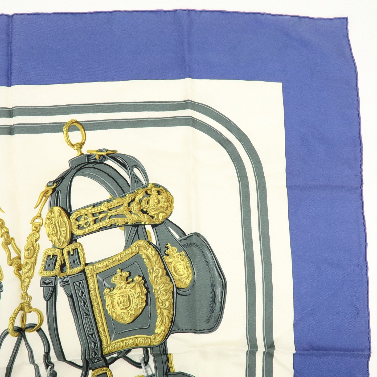 HERMES Carre 90 Silk 100% BRIDES DE GALA Scarf Ivory Blue