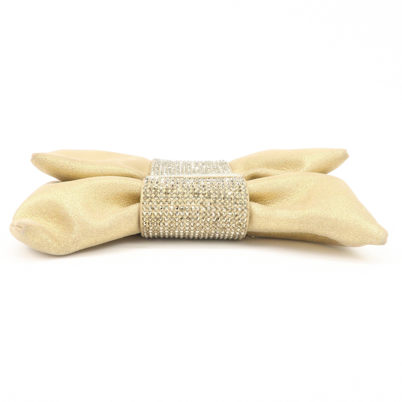 JIMMY CHOO Leather Mini Chain Shoulder Bag Rhine Stone Gold