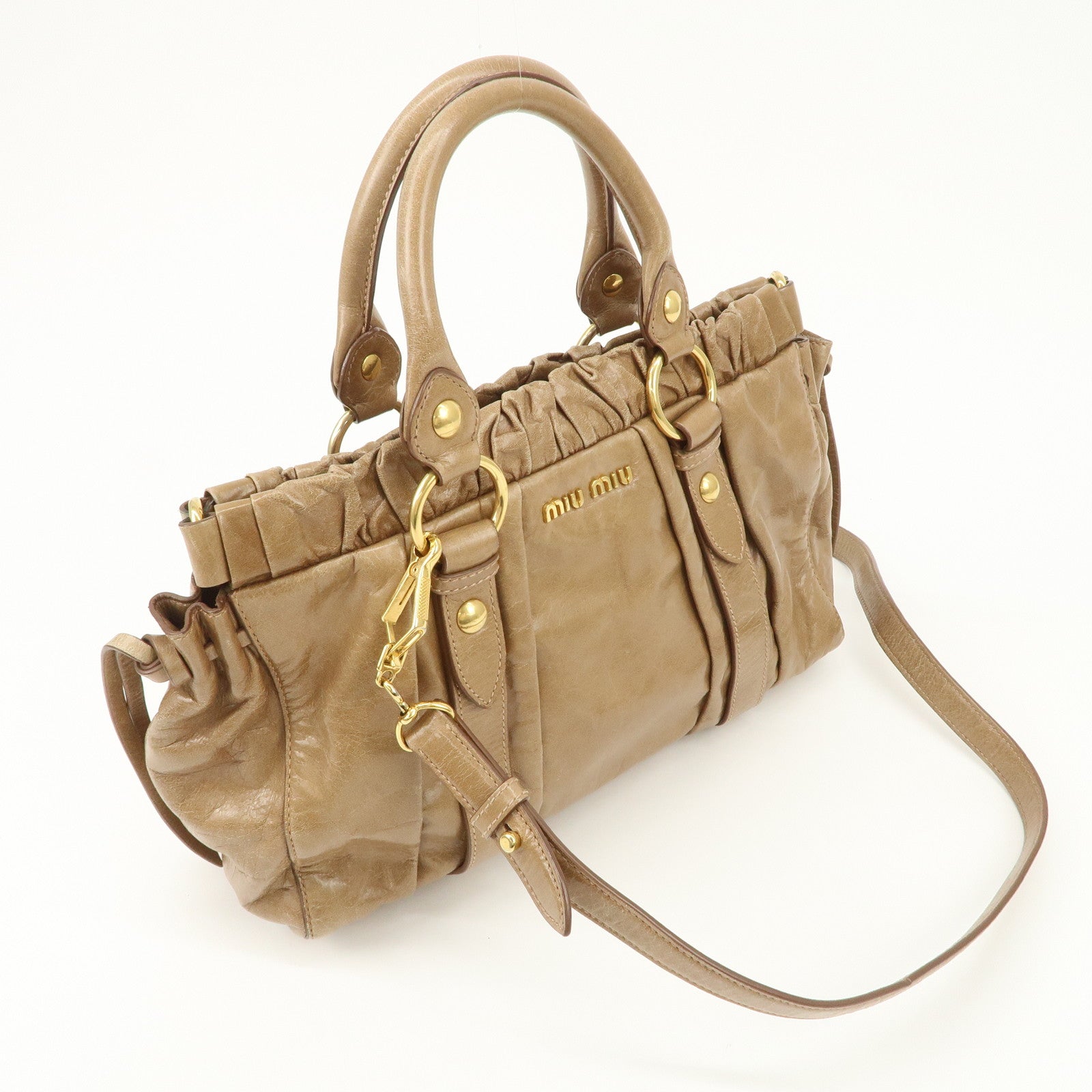 MIU MIU Leather 2Way Bag Hand Bag Shoulder Bag Brown RN0647