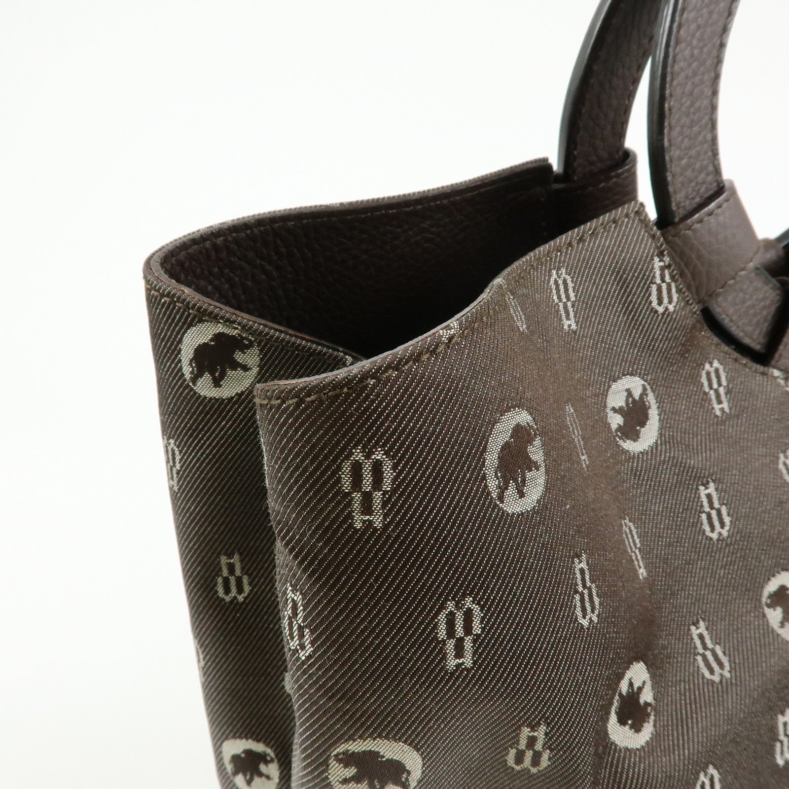 HUNTING WORLD Material Canvas Leather Hand Bag Tote Bag Dark Brown
