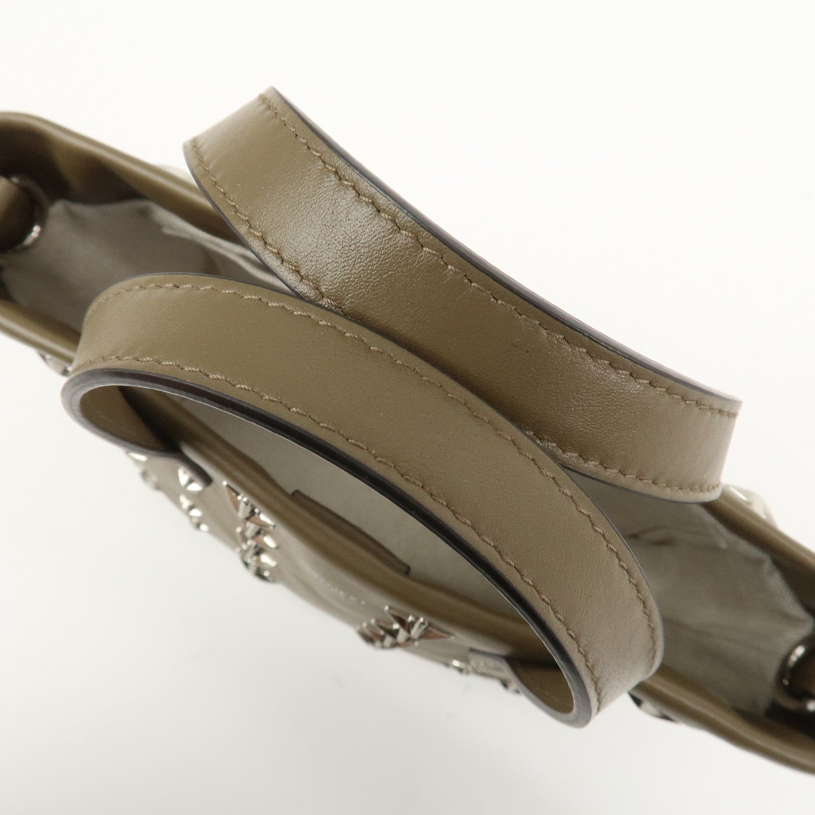 JIMMY CHOO Leather 2Way Bag Hand Bag Shoulder Bag Star Studs Brown