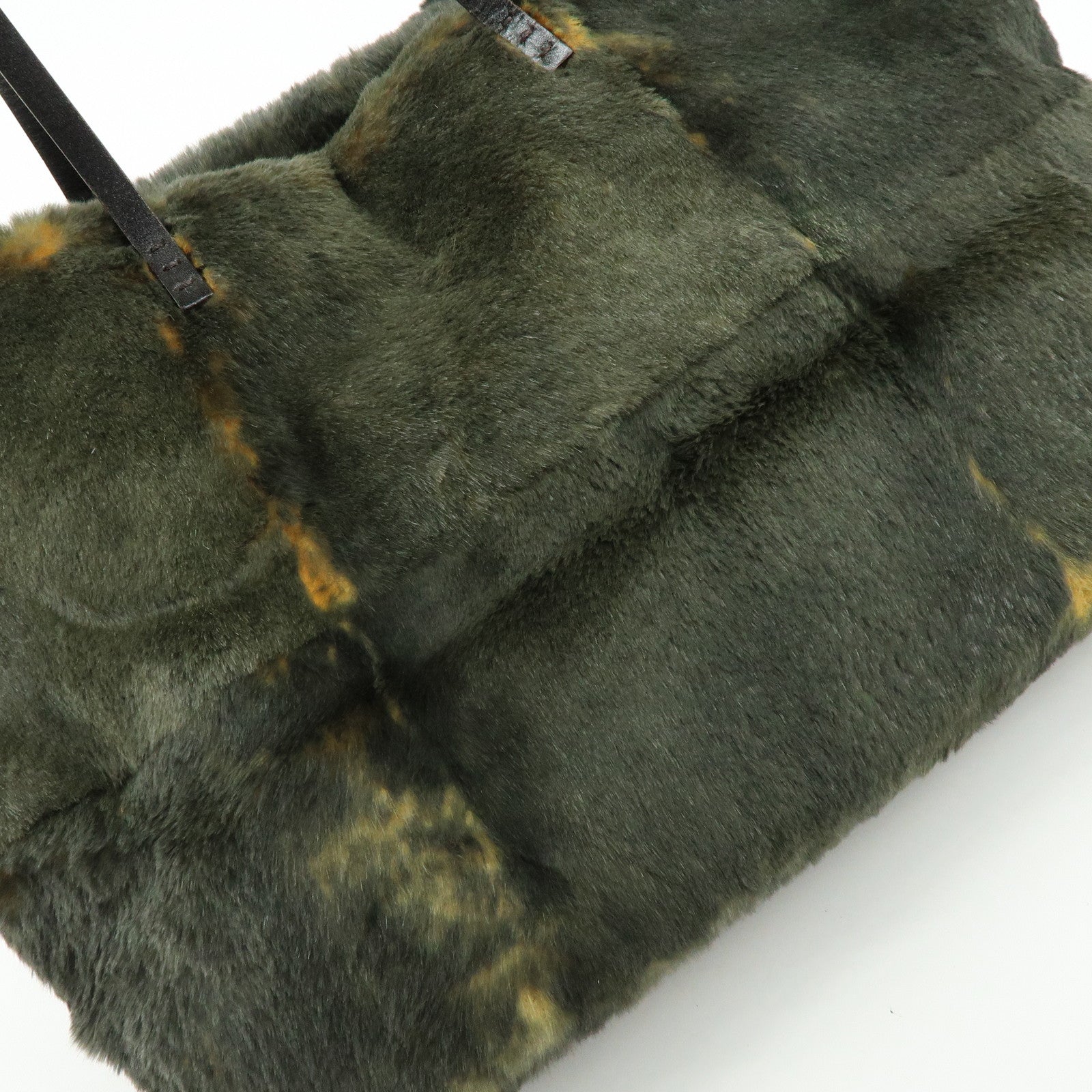 FENDI Fur Leather Tote Bag Hand Bag Brown Yellow 8BH005