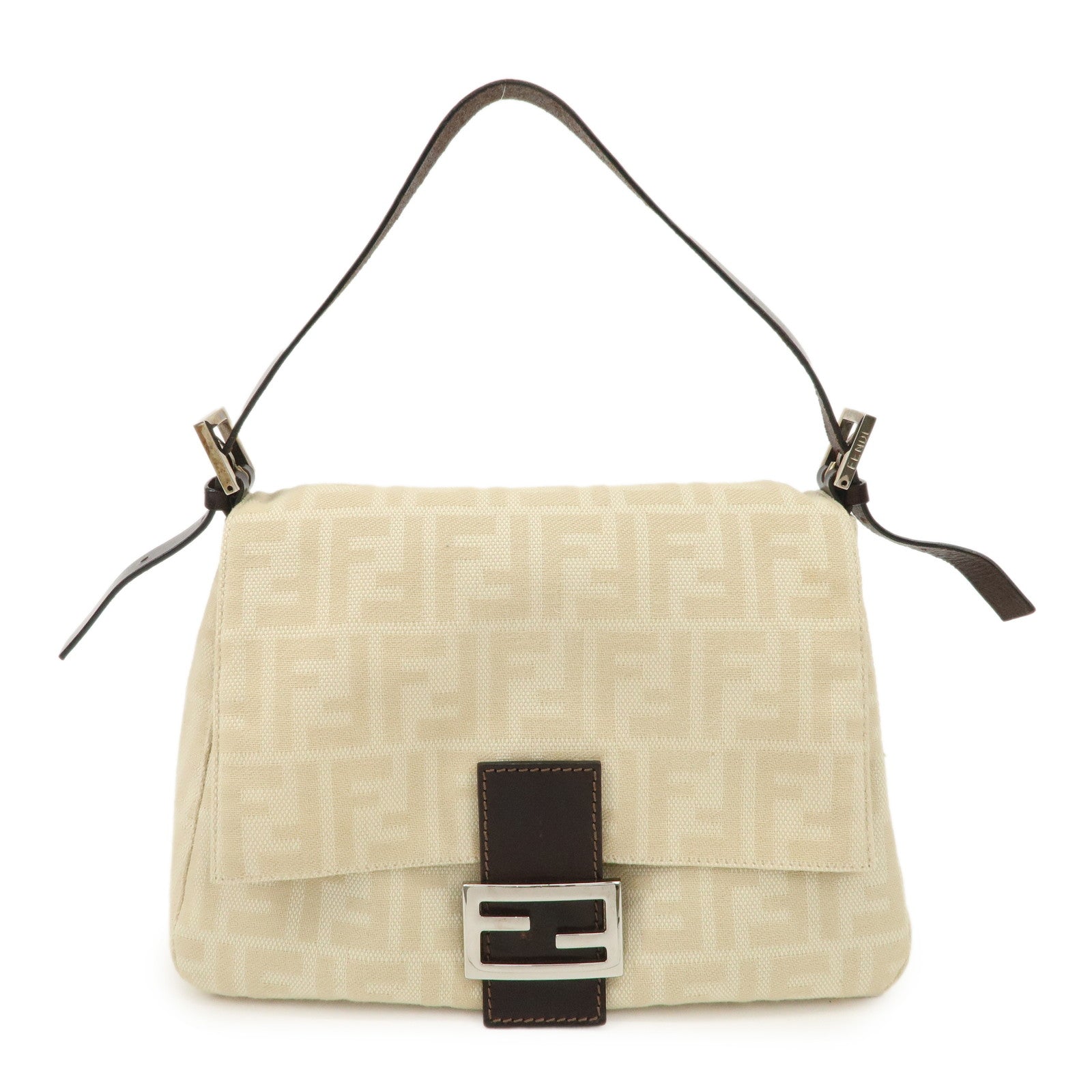 FENDI Mamma Baguette Zucca Canvas Shoulder Bag Beige 26325 Used
