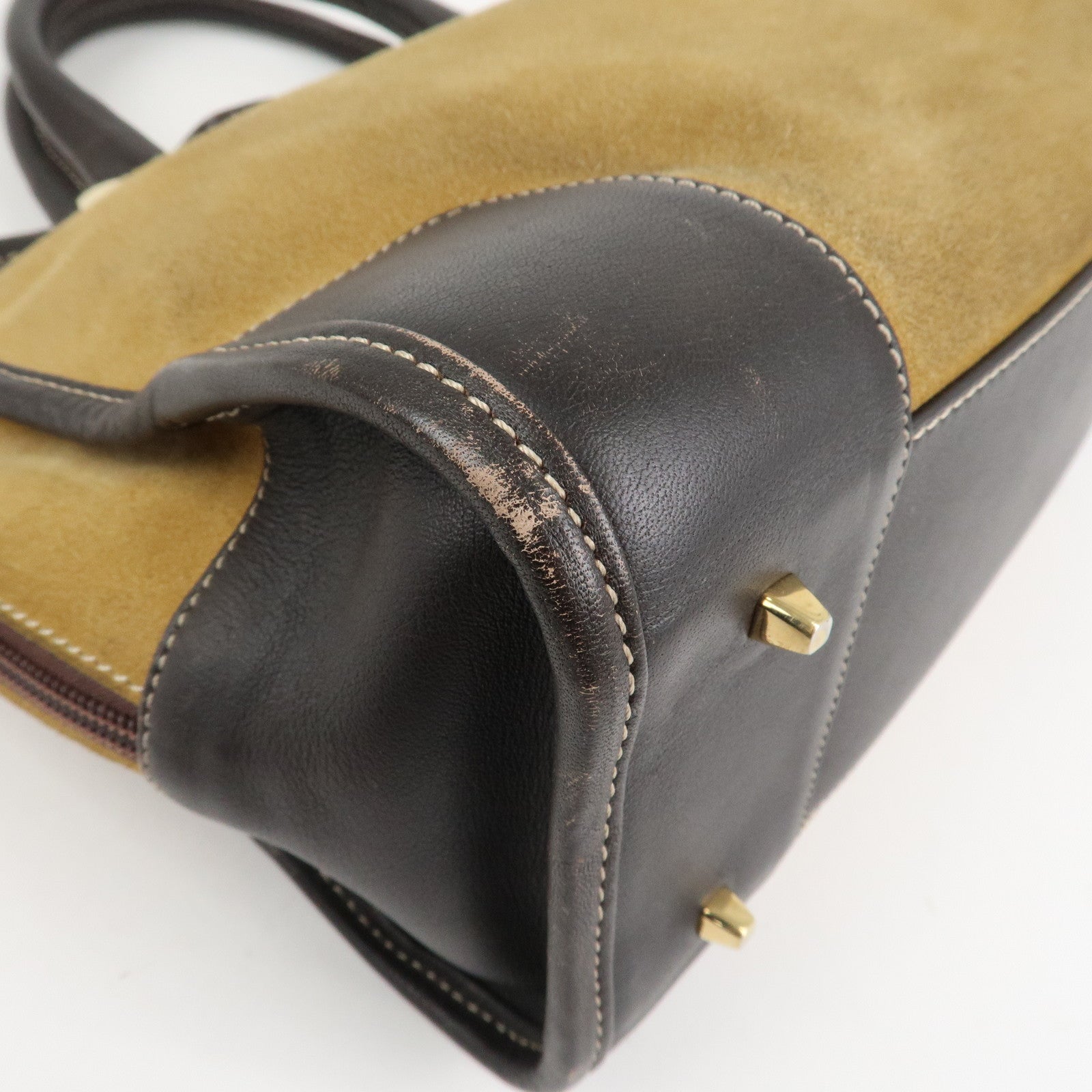 LOEWE Anagram Leather Suede Amazona 28 Hand Bag Beige Brown