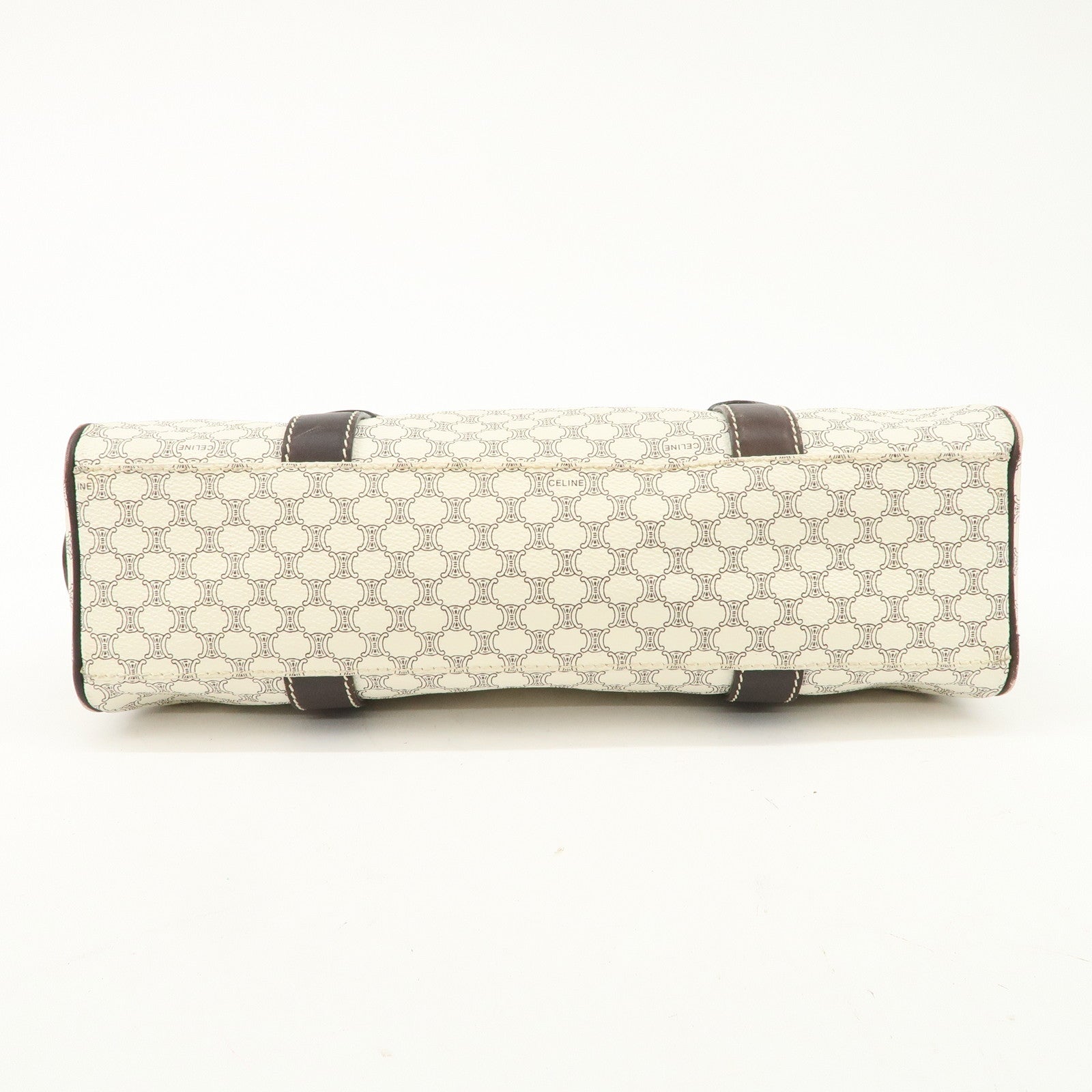 CELINE Macadam PVC Leather Mini Boston Bag Dark Brown White