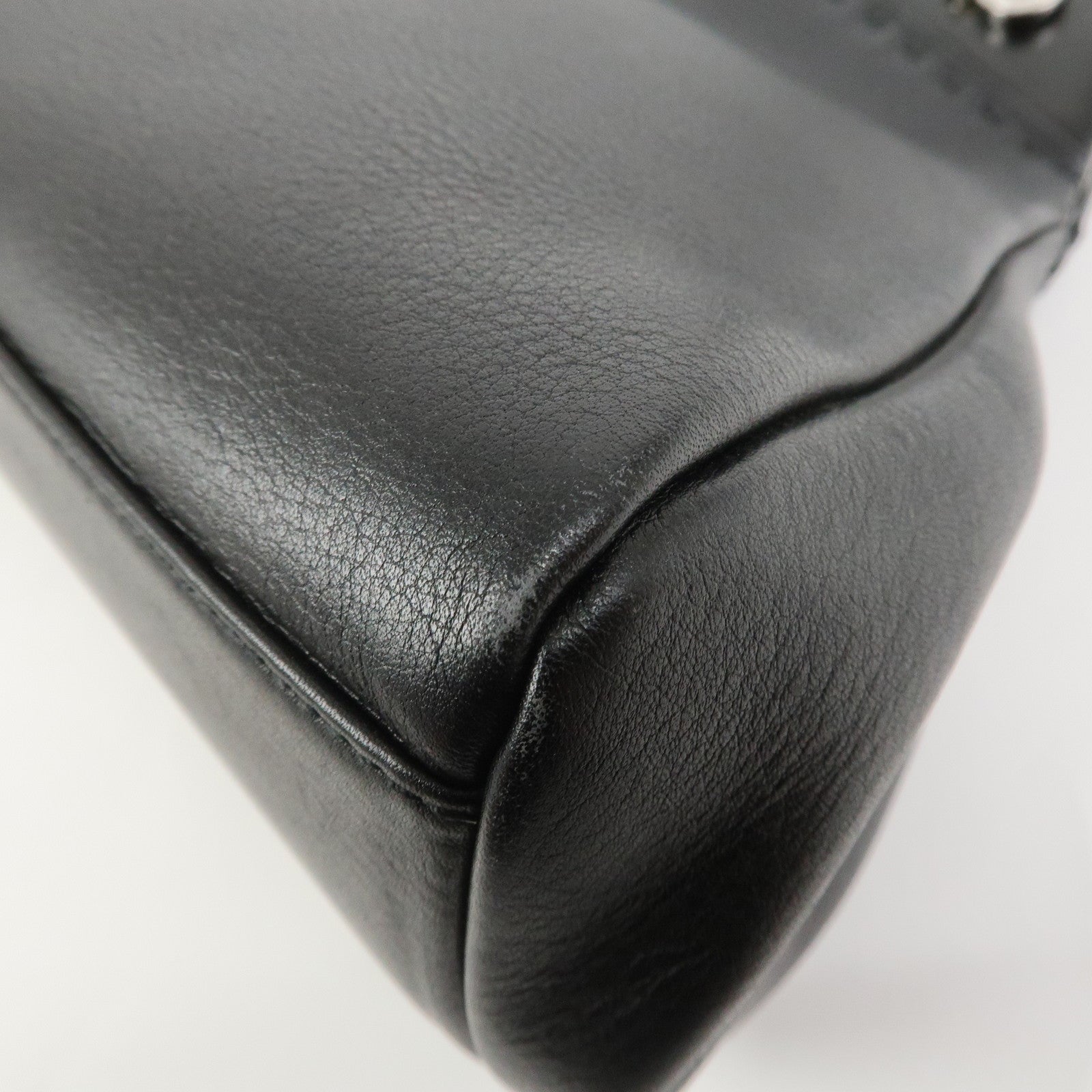 Ferragamo Gancini Leather Wood Shoulder Bag Hand Bag Black