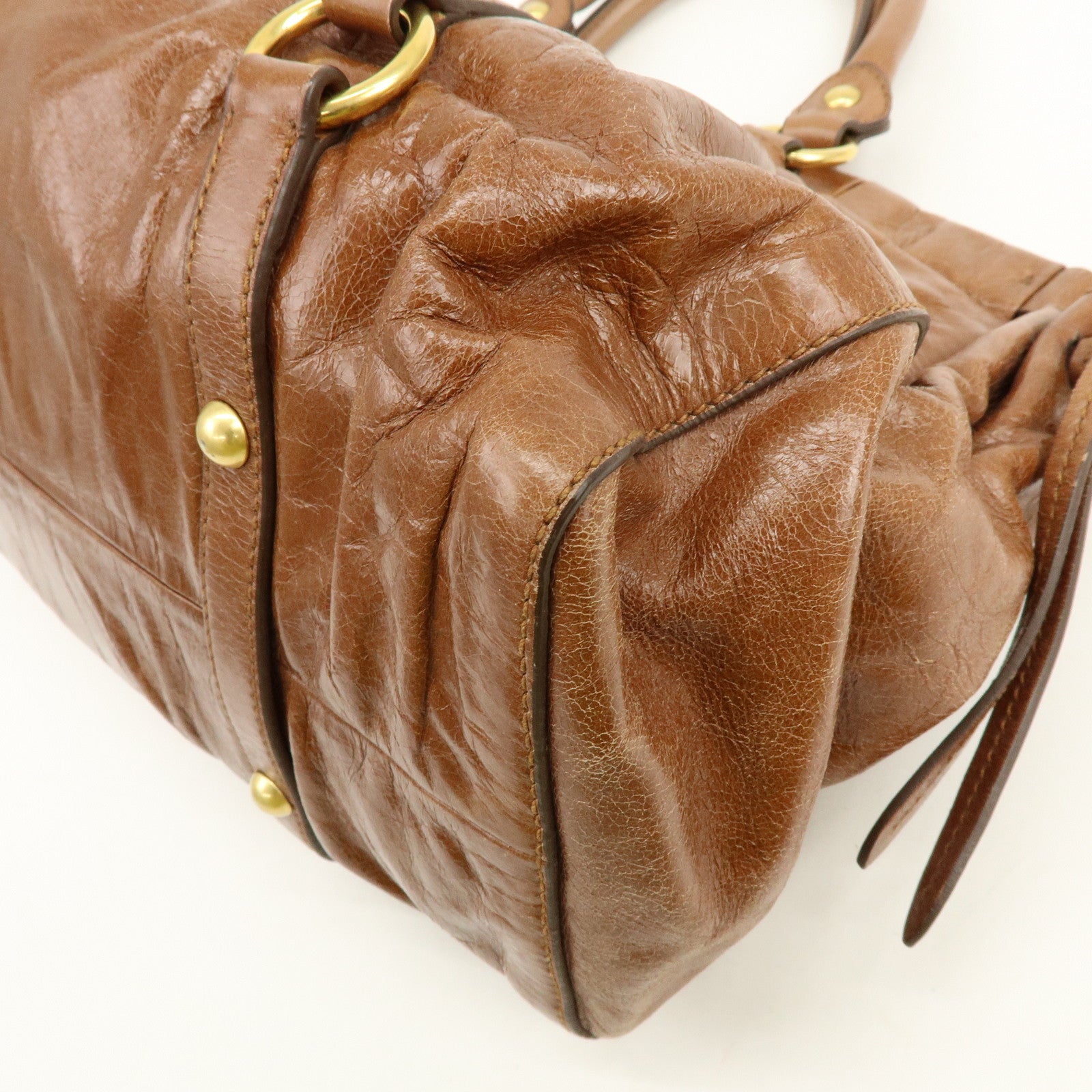MIU MIU Leather 2Way Bag Hand Bag Shoulder Bag Brown RT0383