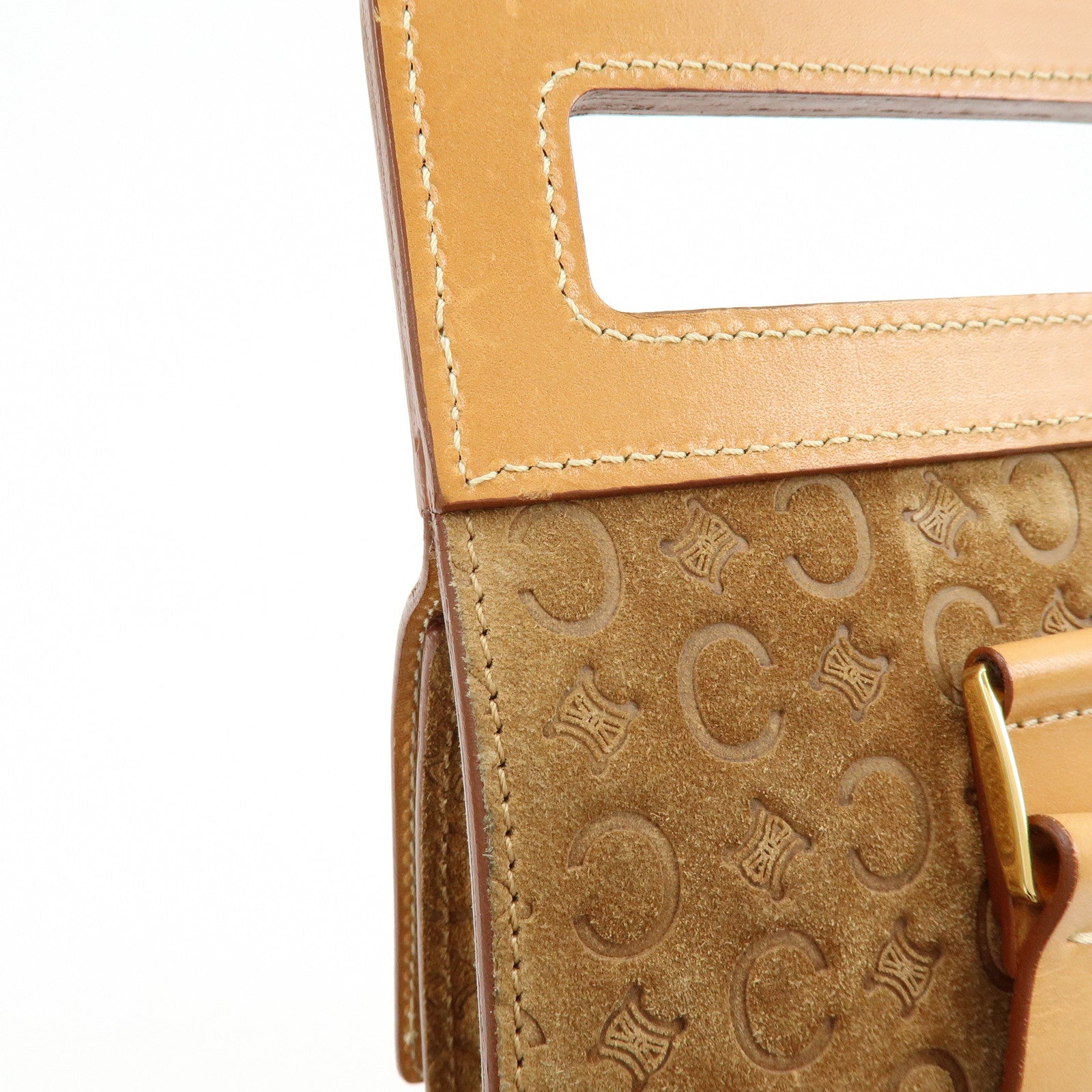 CELINE C Macadam Suede Leather Shoulder Bag Crossbody Bag Brown