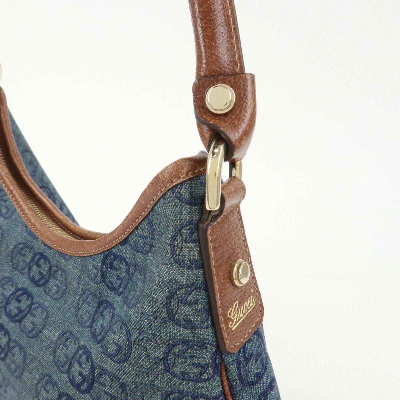 GUCCI Abbey GG Denim Canvas Leather Shoulder Bag Hand Bag 130738