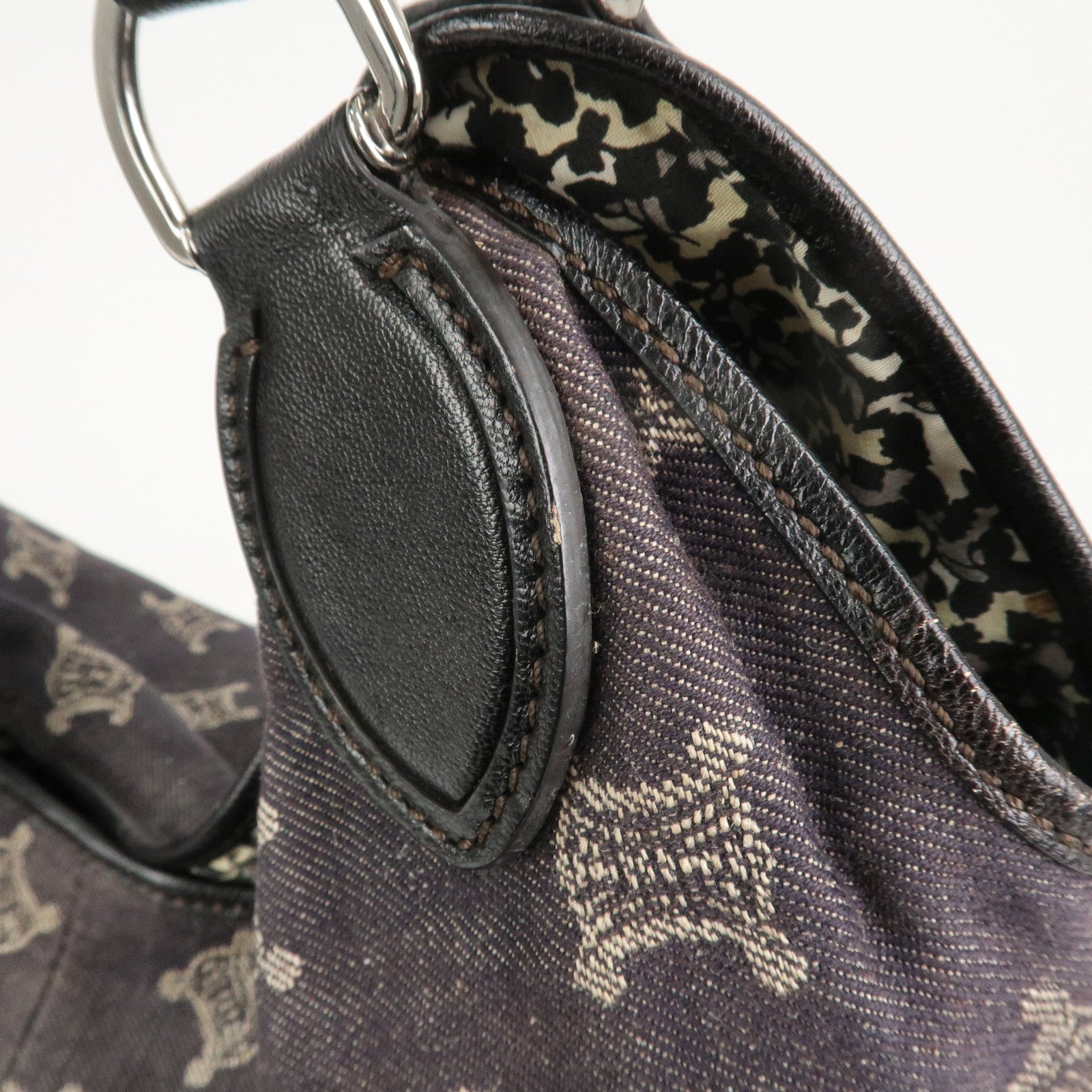 CELINE Macadam Denim Leather 2Way Shoulder Bag Indigo Blue Brown