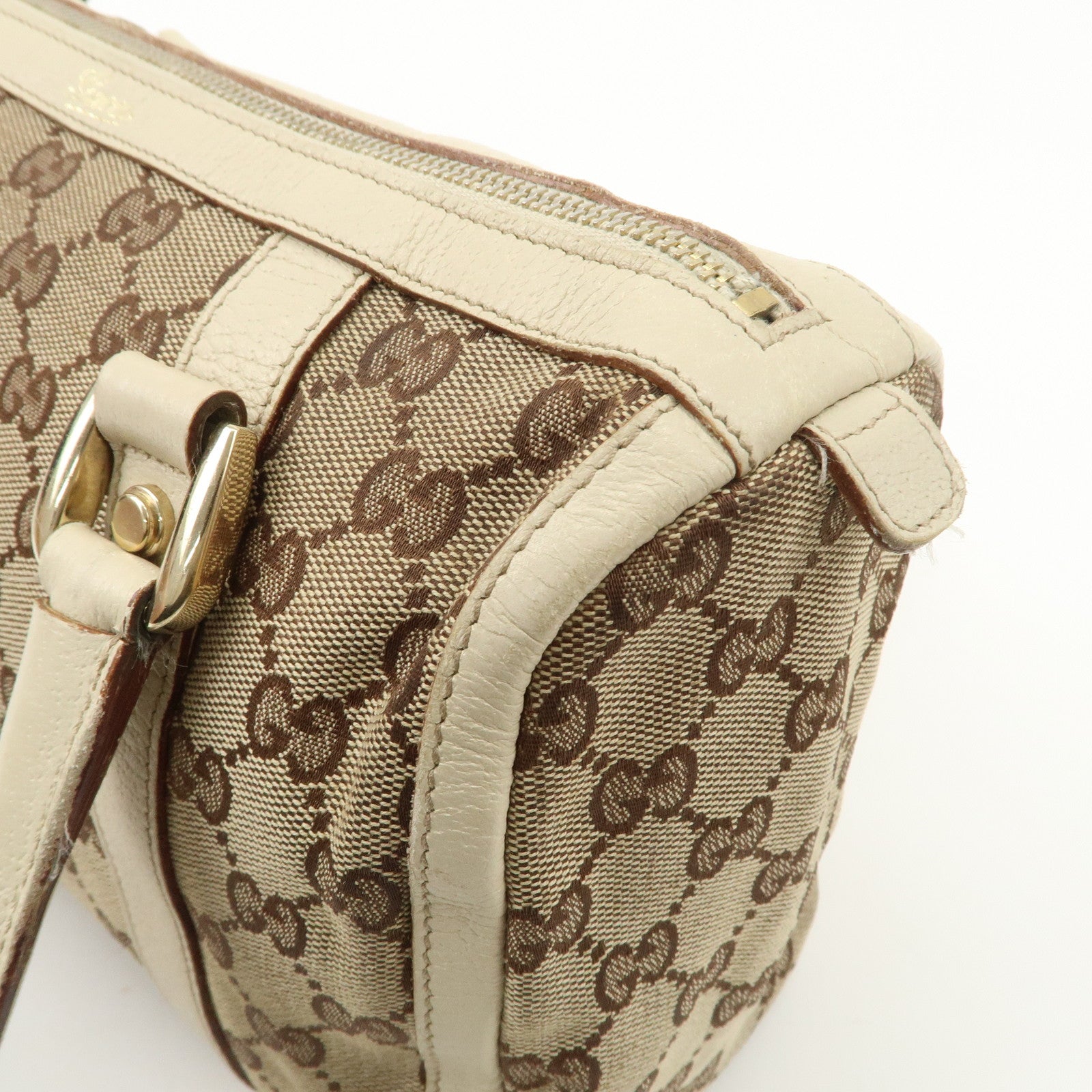 GUCCI Abbey GG Canvas Leather Boston Bag Beige Brown 130942
