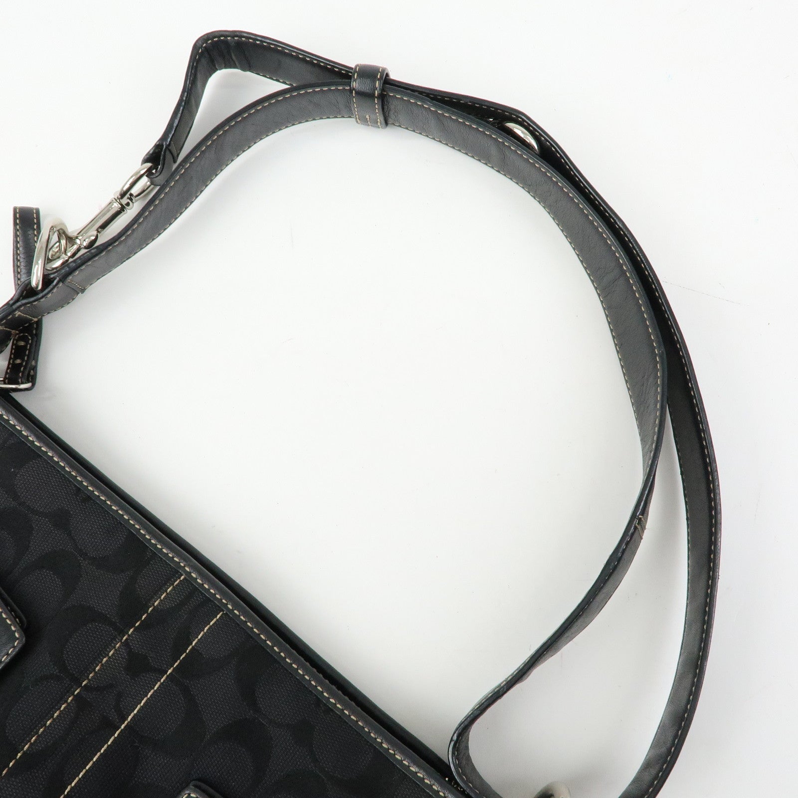COACH Signature Set of 2 Canvas Leather Shoulder Bag Hand Bag Black