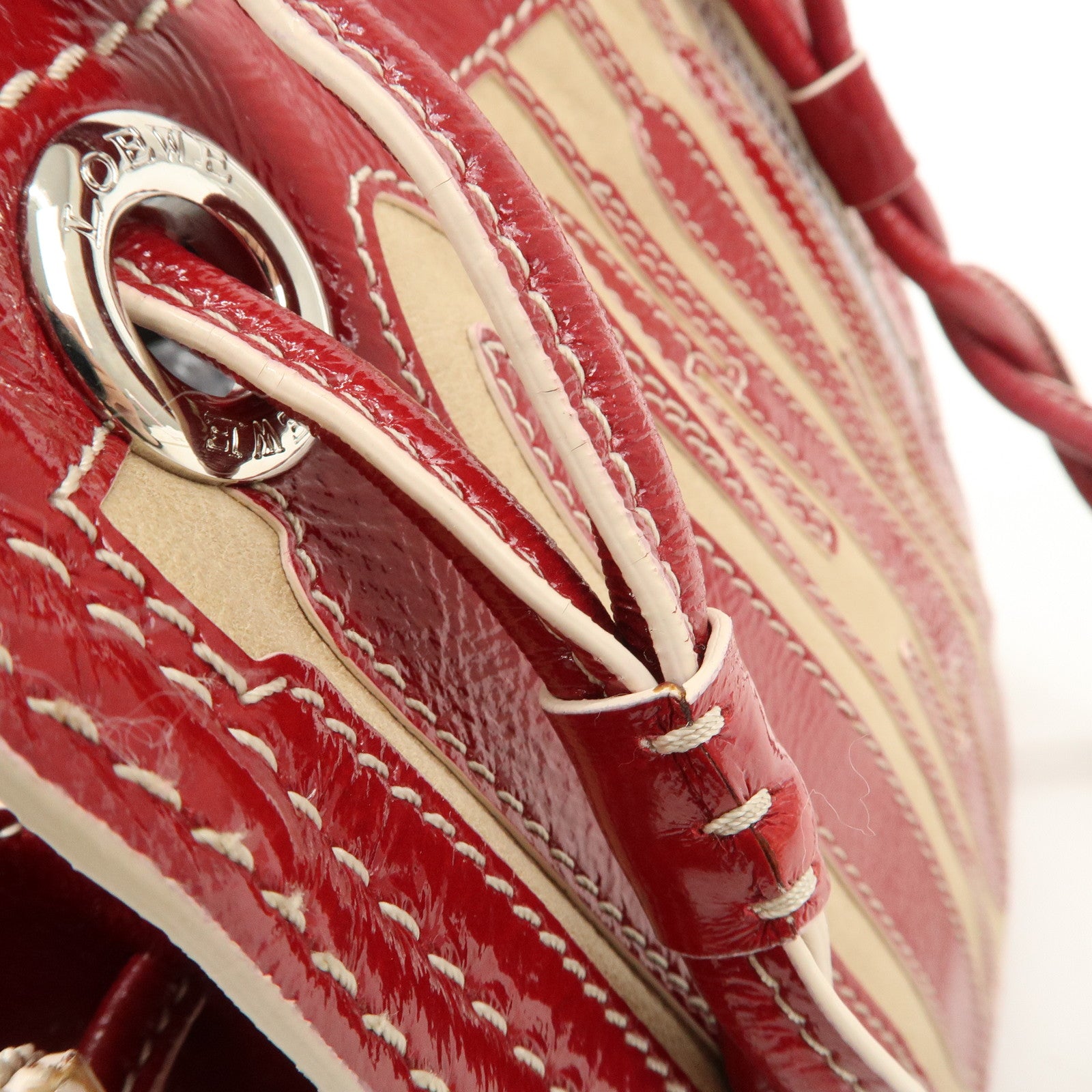 LOEWE Anagram Leather Hand Bag Shoulder Bag Red Used