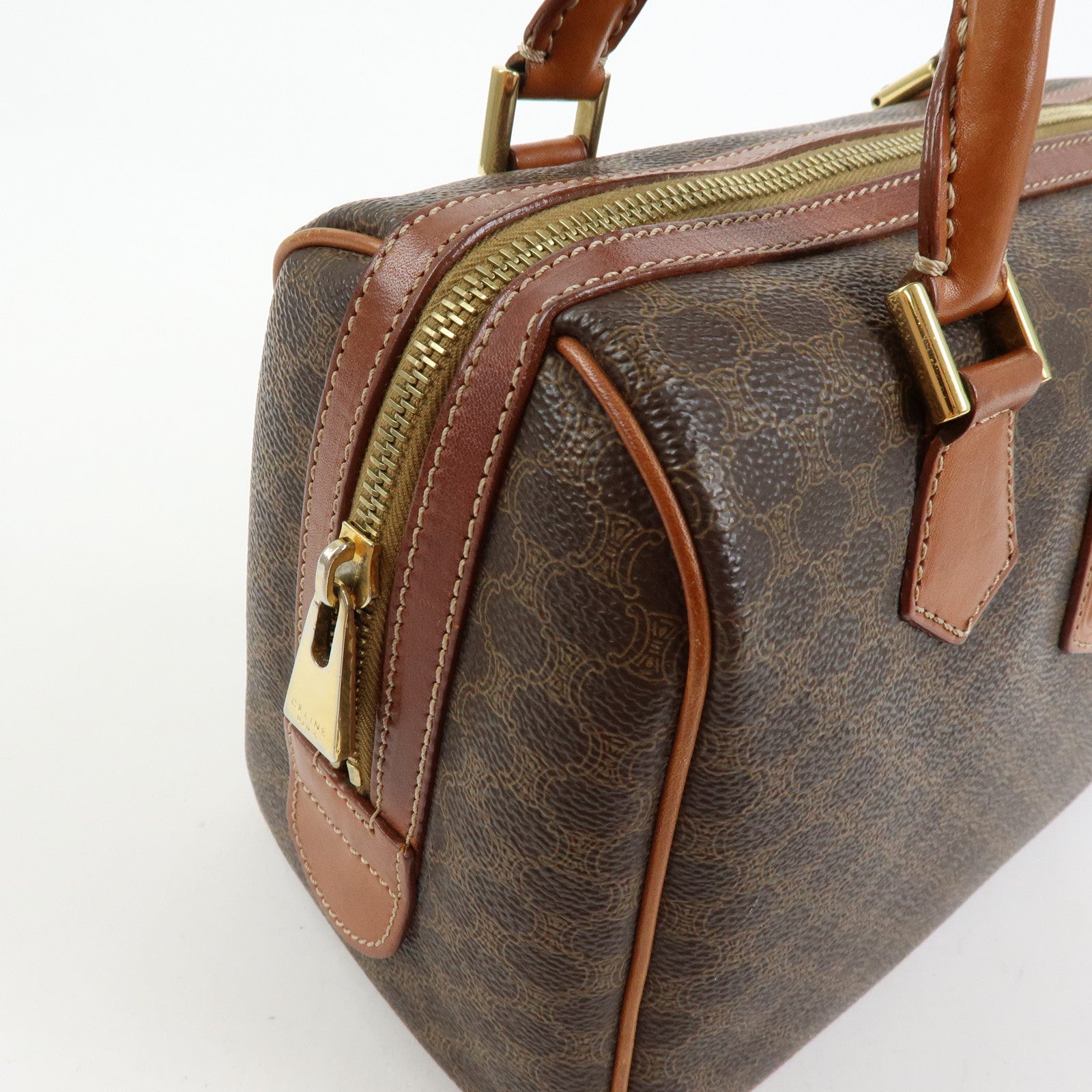 CELINE Macadam PVC Leather Boston Bag Hand Bag Brown