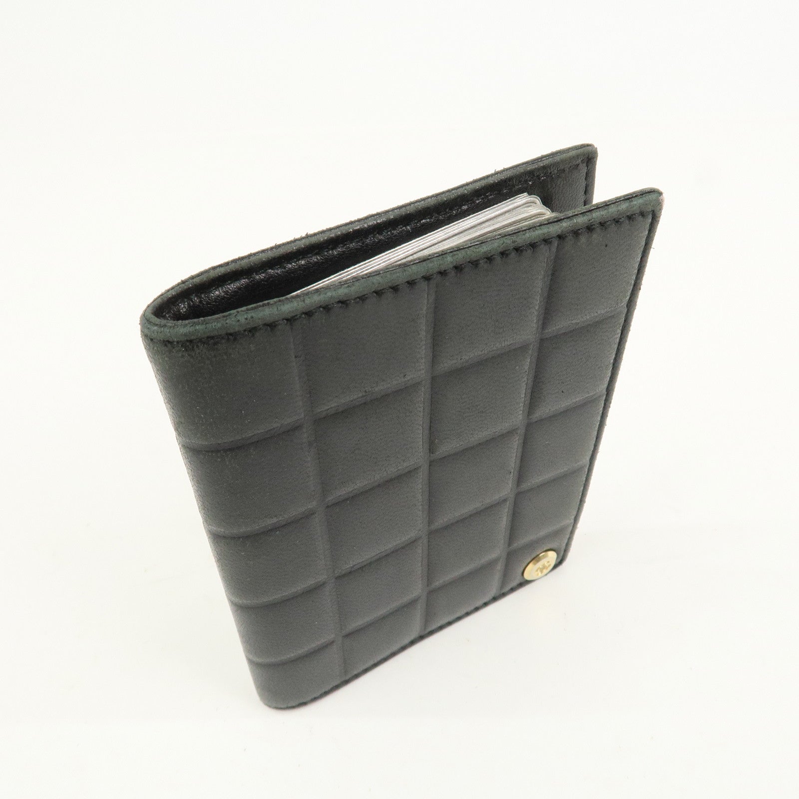 CHANEL Chocolate Bar Lamb Skin Card Case Card Holder Black