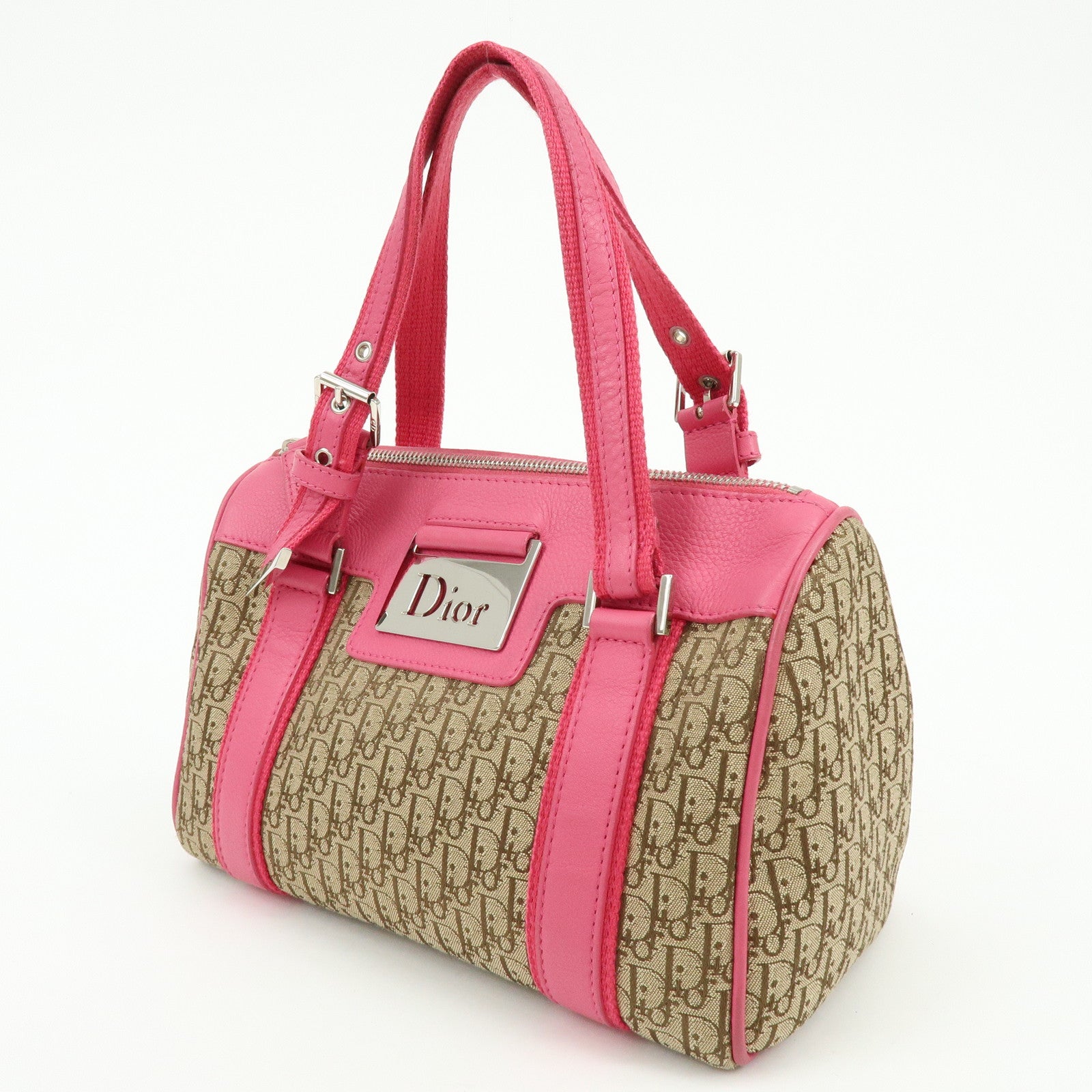 Christian Dior Trotter Street Chic Canvas Leather Boston Bag Pink