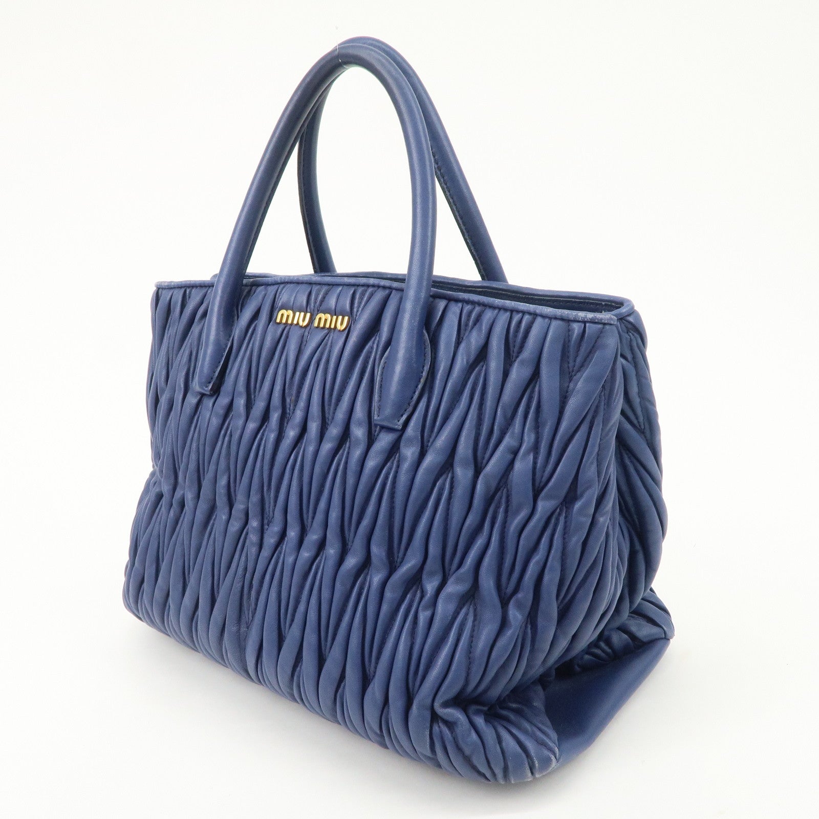 MIU MIU Matelasse Nappa Leather 2Way Bag Hand Bag Blue RN1047