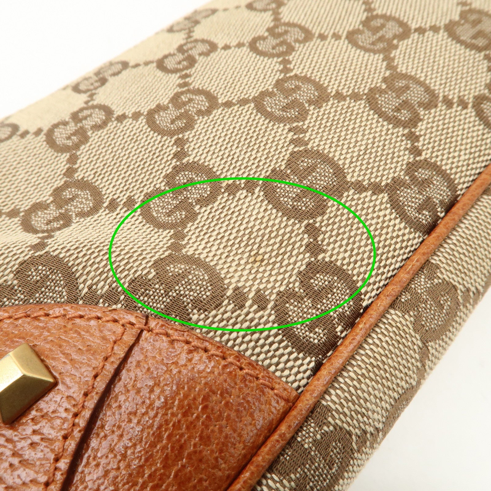 GUCCI GG Canvas Leather Chain Hand Bag Pouch Beige Brown 120940 Used