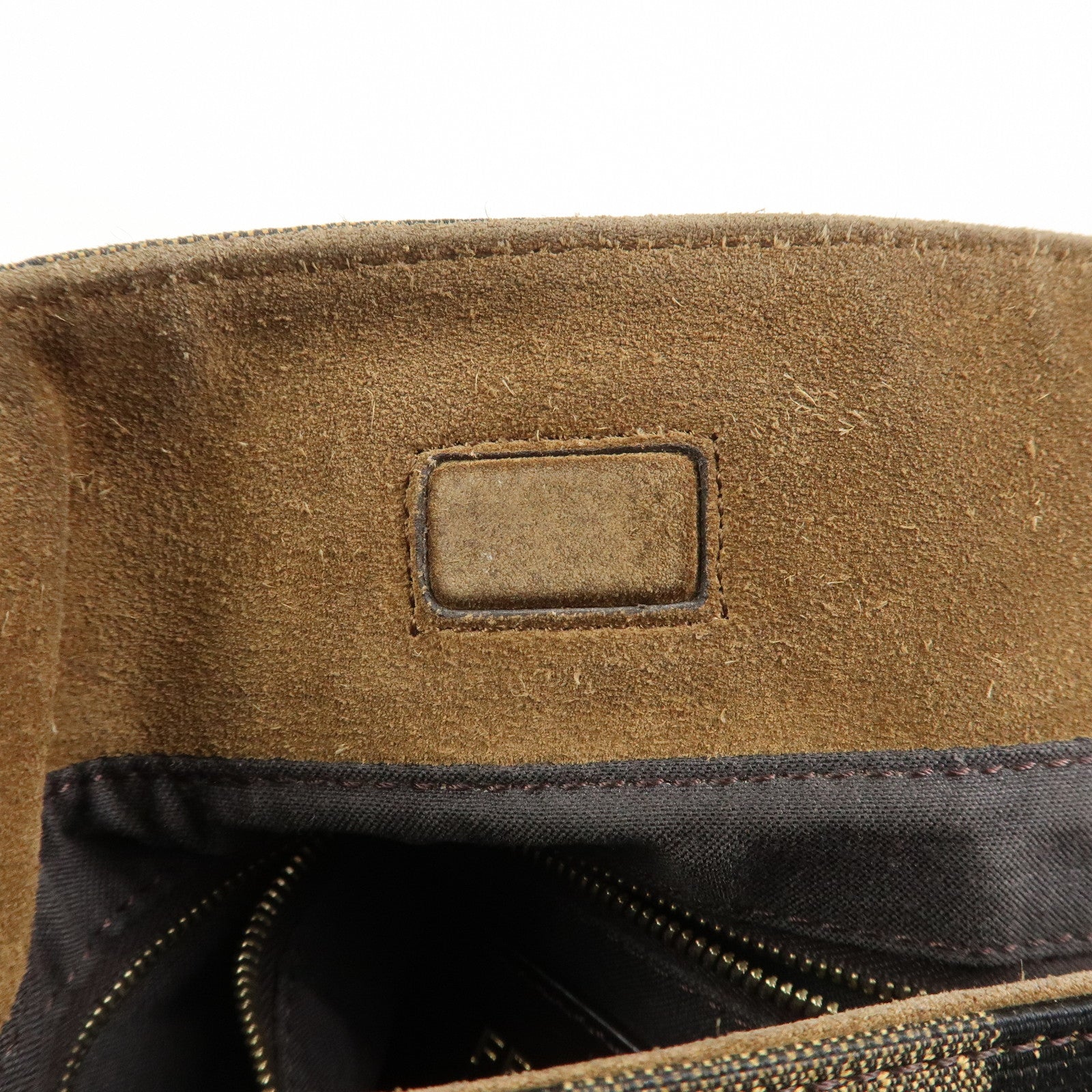 FENDI Pecan Canvas Leather Shoulder Bag Brown Black 8BR669