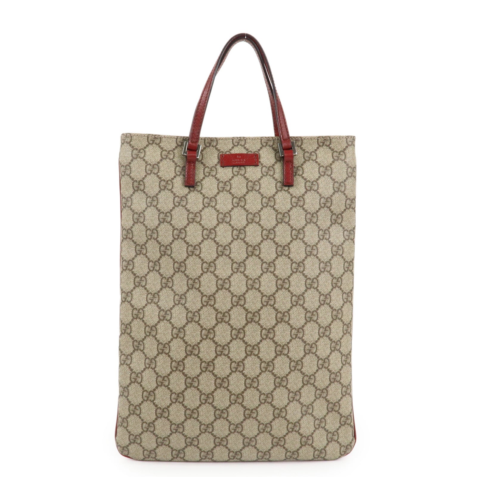 GUCCI Gucci GG Supreme Leather Tote Bag Hand Bag Beige Red 117551