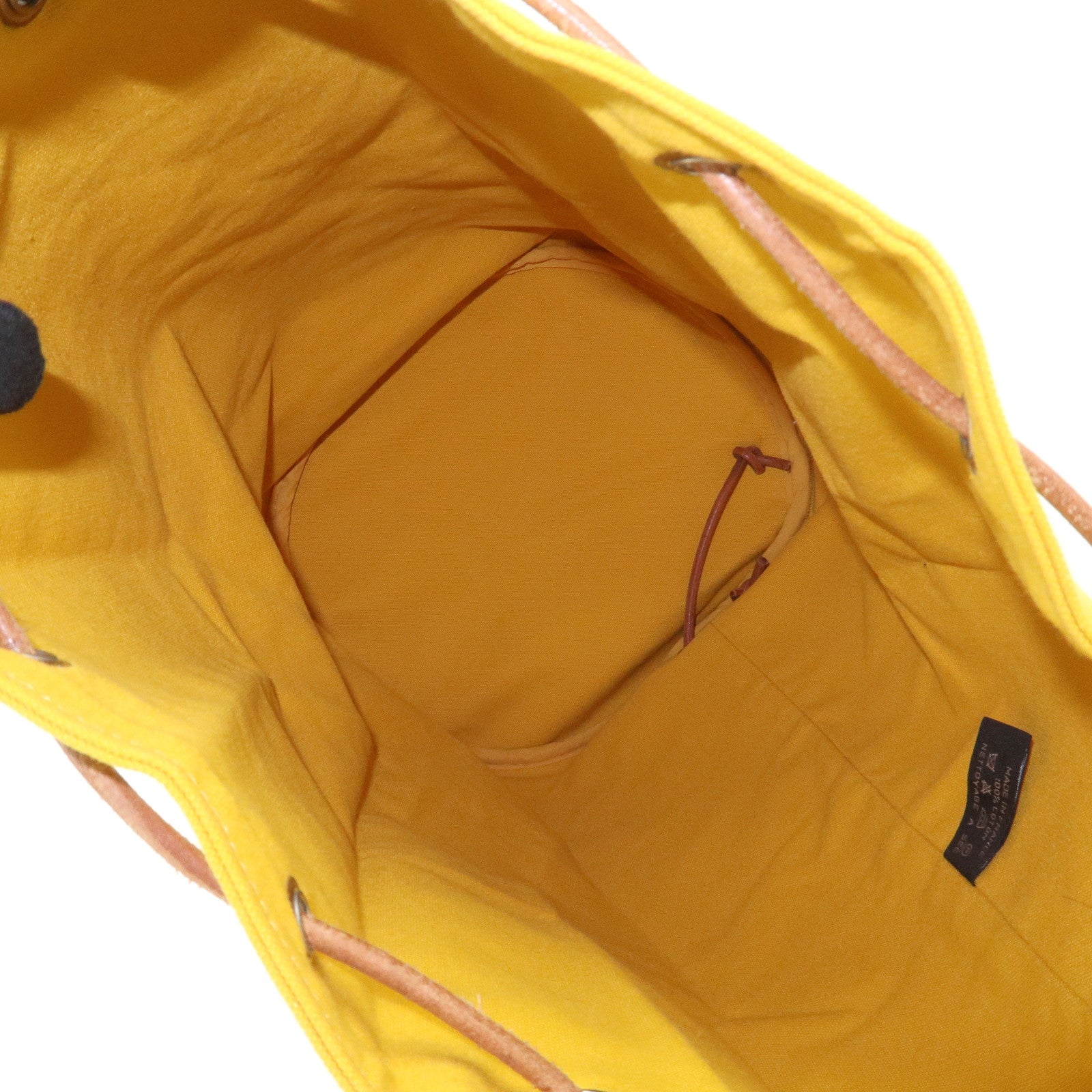 HERMES Porochon Mimil GM Canvas Leather Drawstring Backpack Yellow