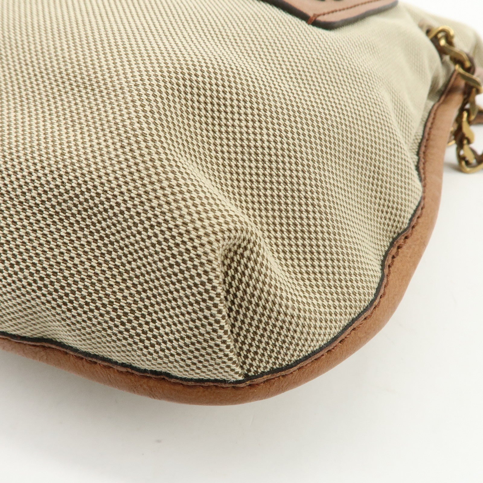 Chloe Leather Canvas Shoulder Bag Crossbody Bag Beige Brown Khaki