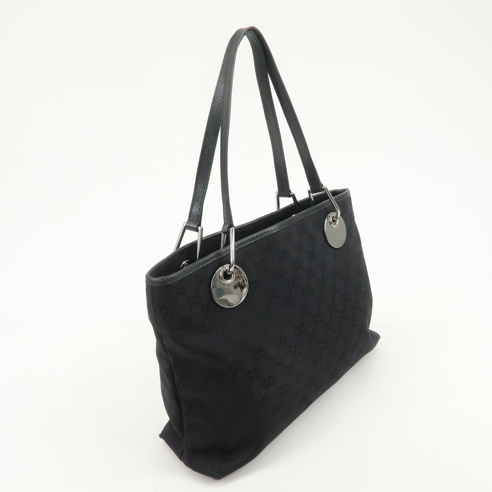 GUCCI GG Canvas Leather Tote Bag Shoulder Bag Black 120337
