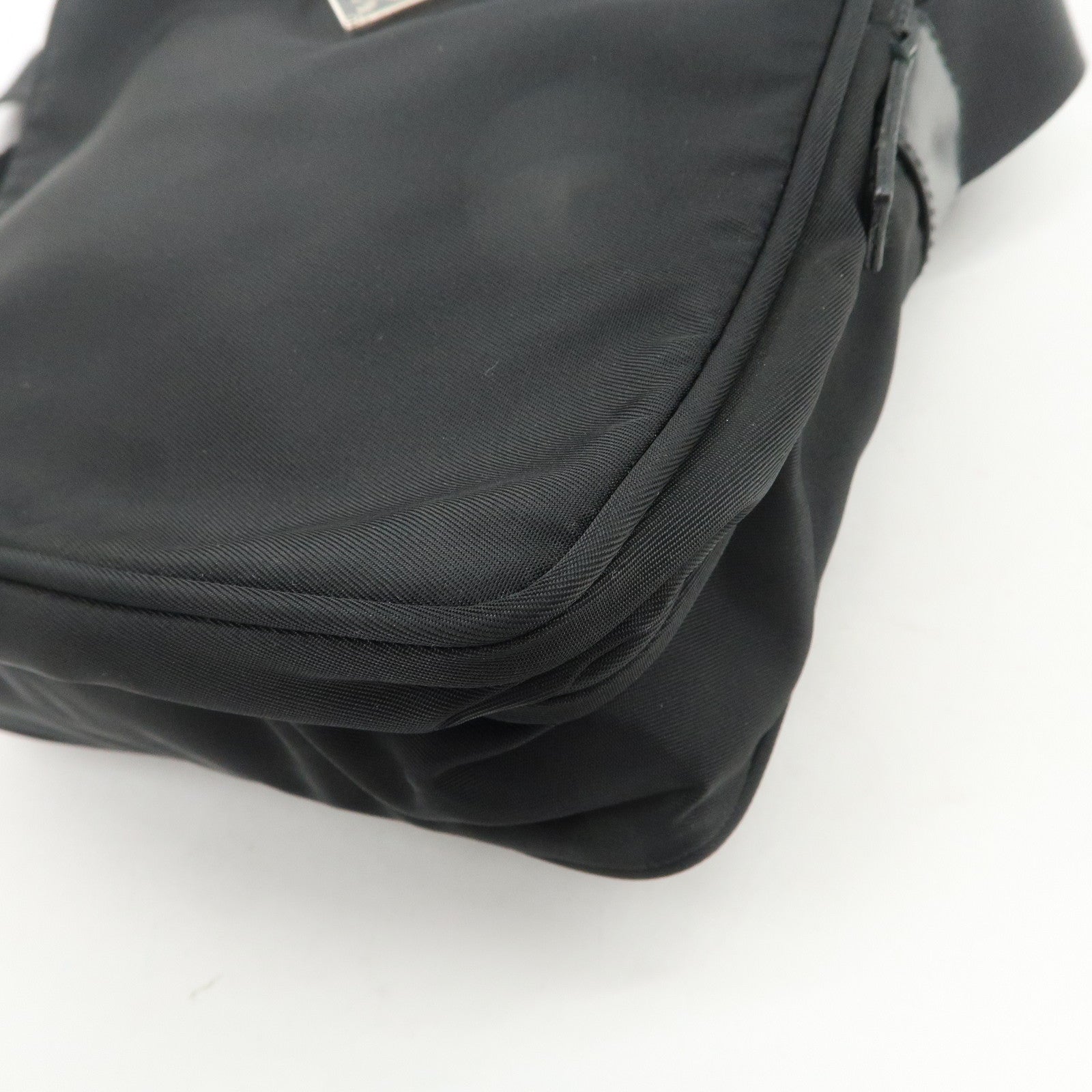 PRADA Triangle Logo Leather Nylon Shoulder Bag Black BT0169