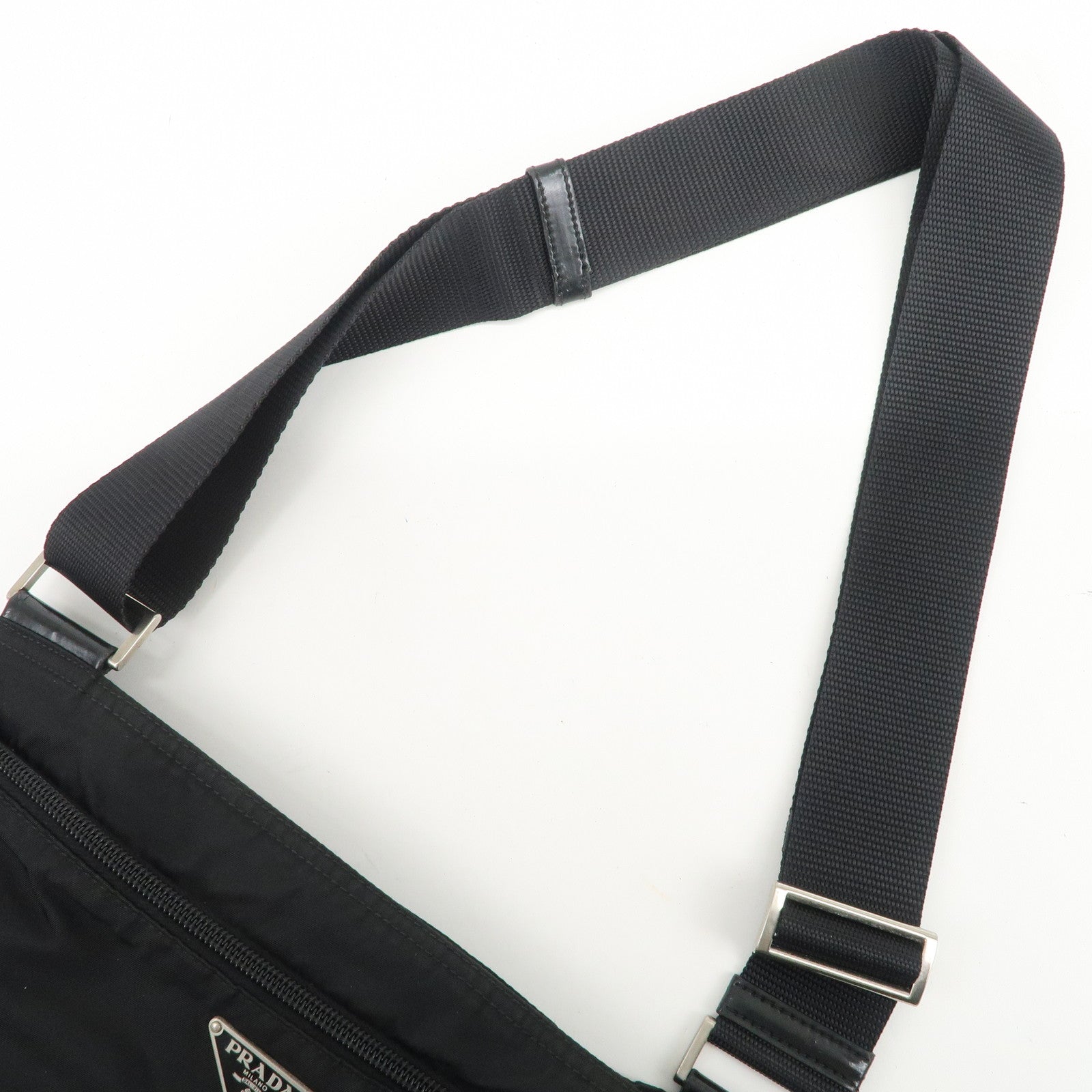 PRADA Triangle Logo Nylon Leather Shoulder Bag Crossbody Bag Black
