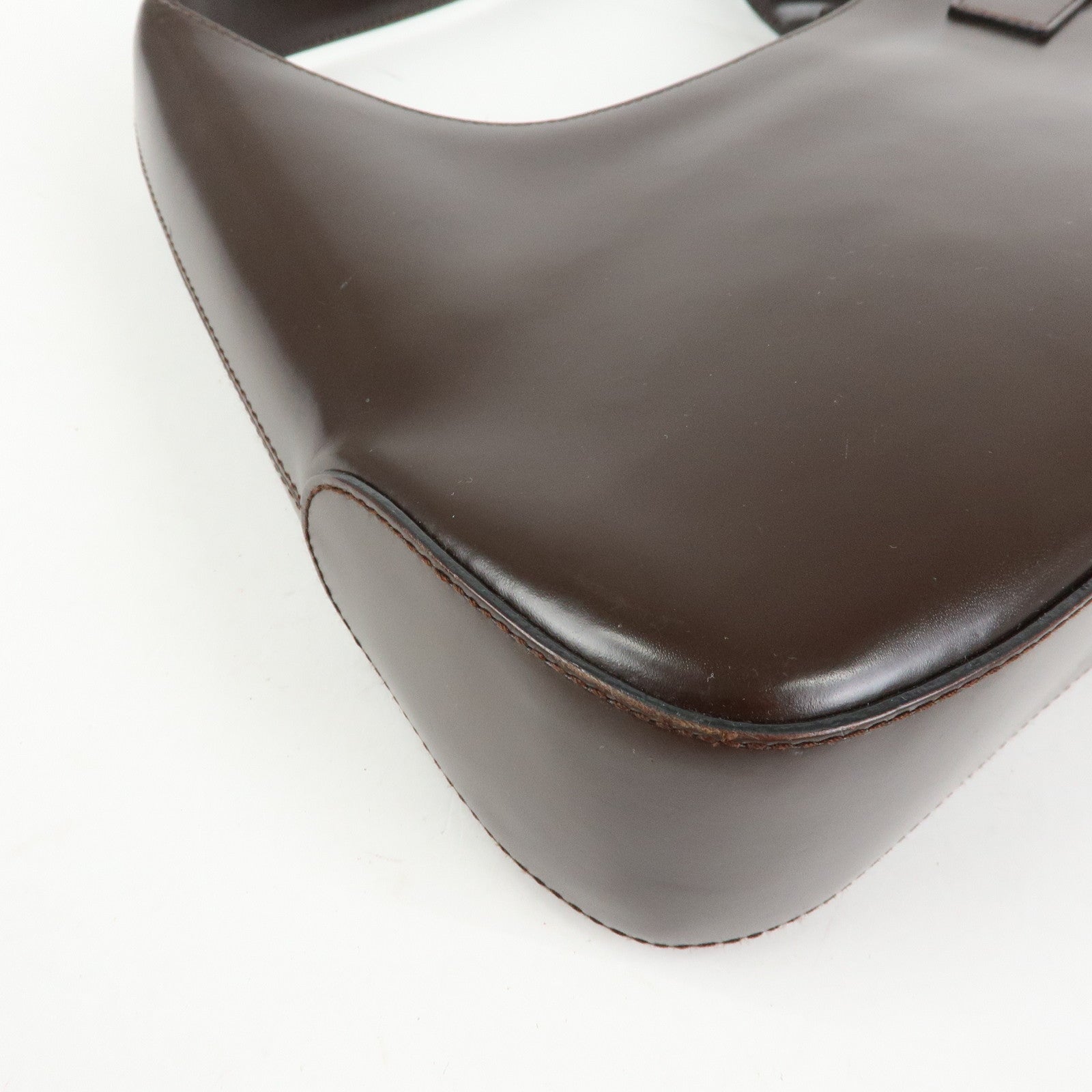 Ferragamo Gancini Leather Shoulder Bag Hand Bag Dark Brown