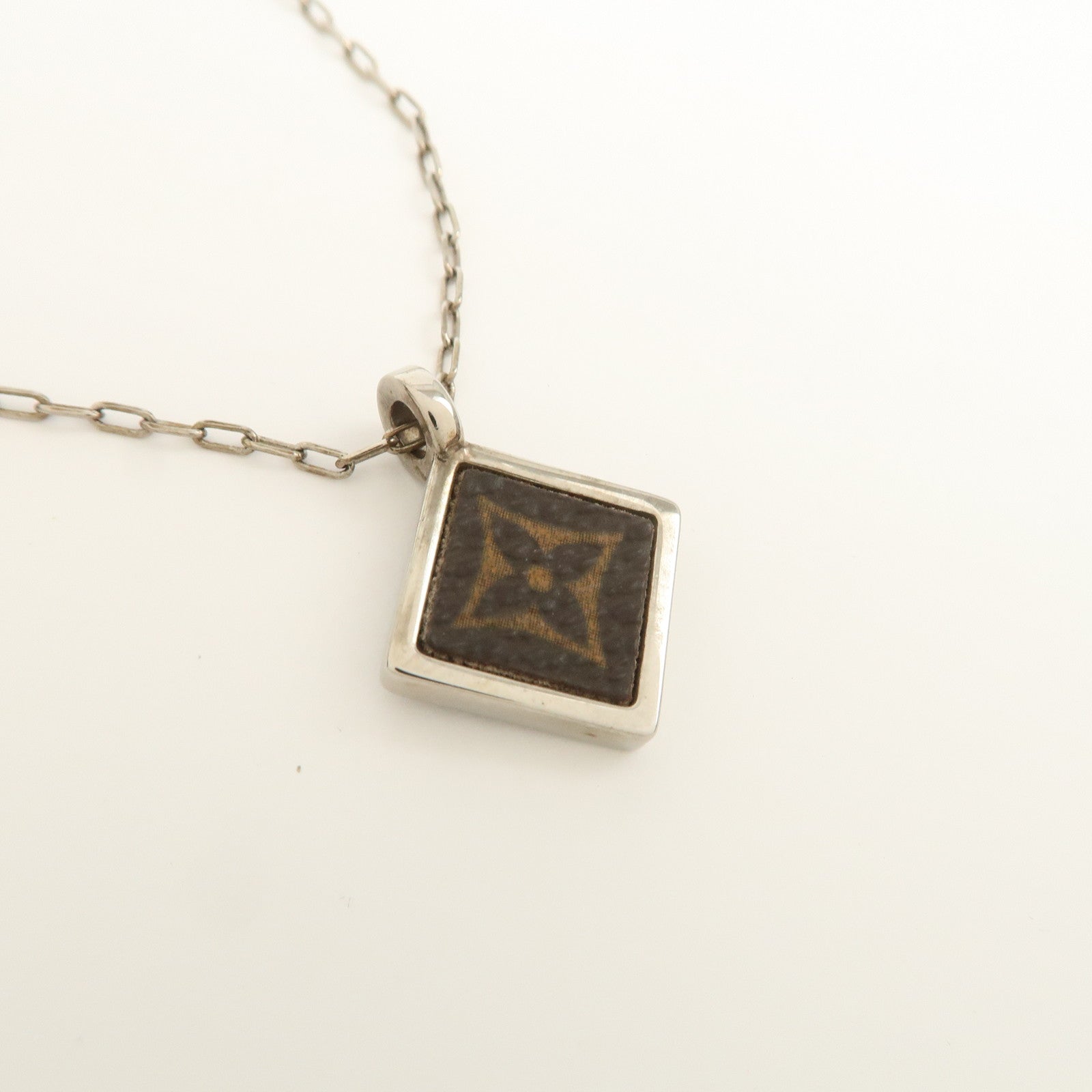Louis Vuitton Monogram Canvas Metal Necklace Brown Silver M00041