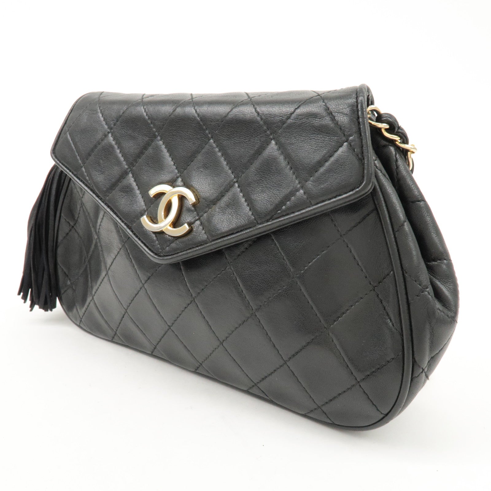 CHANEL COCO Mark Matelasse Lamb Skin Chain Shoulder Bag Black