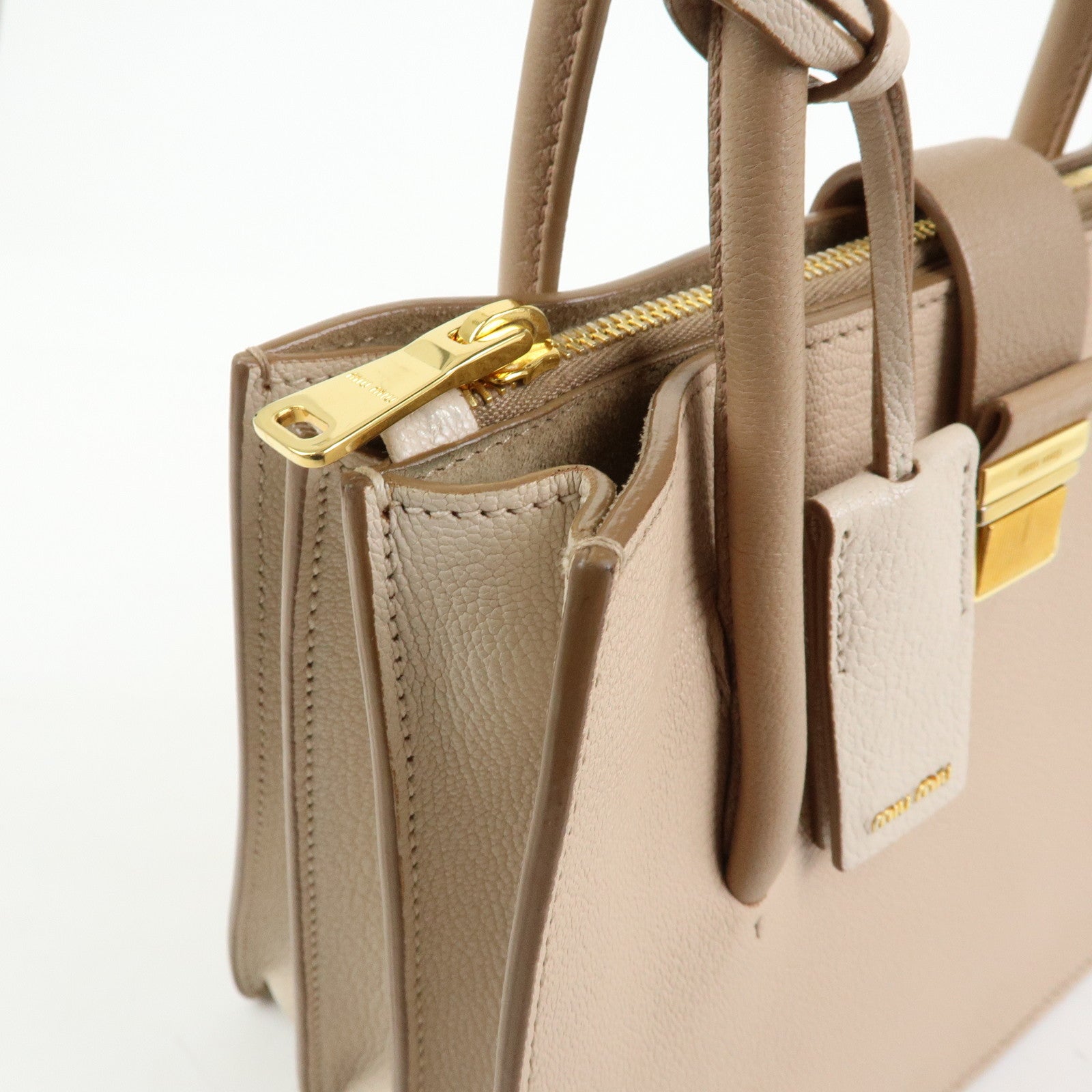 MIU MIU Madras Leather 2Way Bag Hand Bag Shoulder Bag Beige