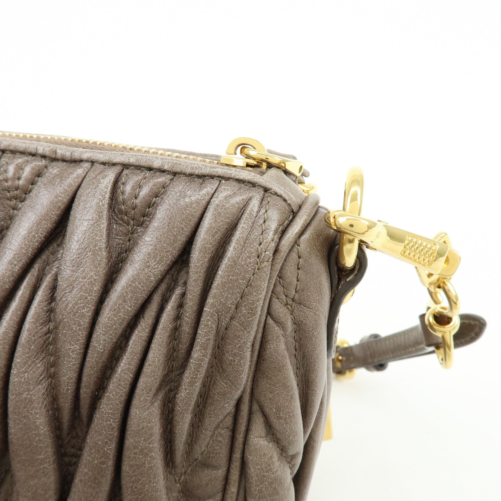 MIU MIU Matelasse Gathered Leather Shoulder Bag Hand Bag Gray