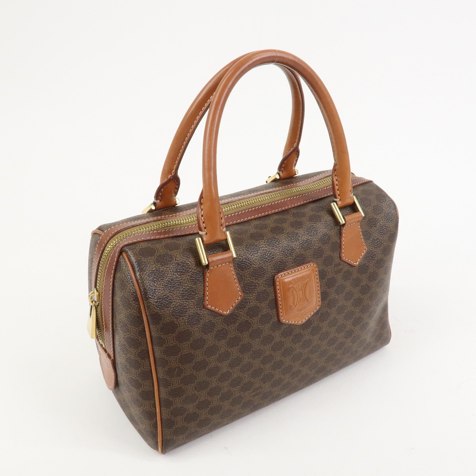 CELINE Macadam PVC Leather Boston Bag Hand Bag Brown
