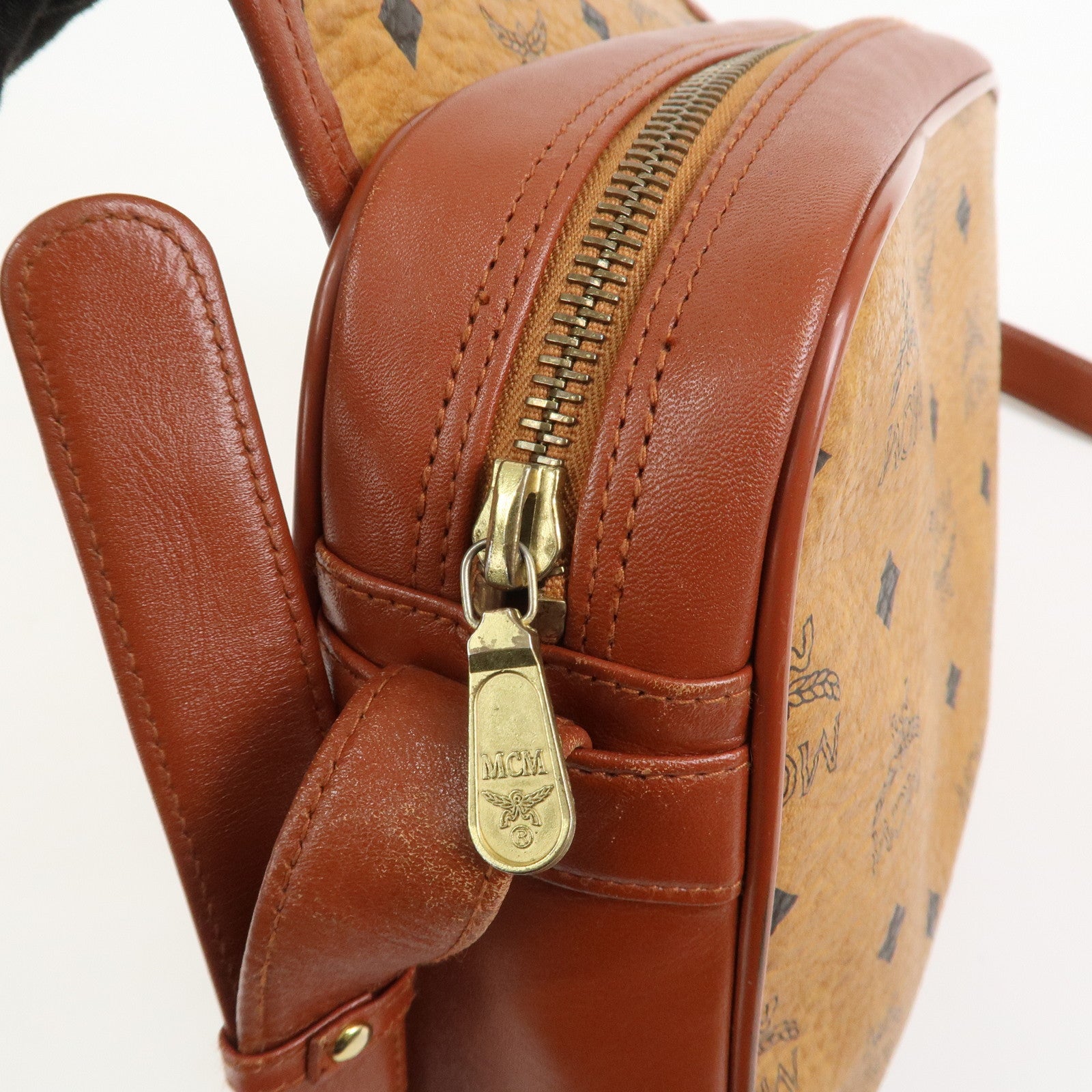 MCM Visetos Leather Shoulder Bag Crossbody Bag Brown