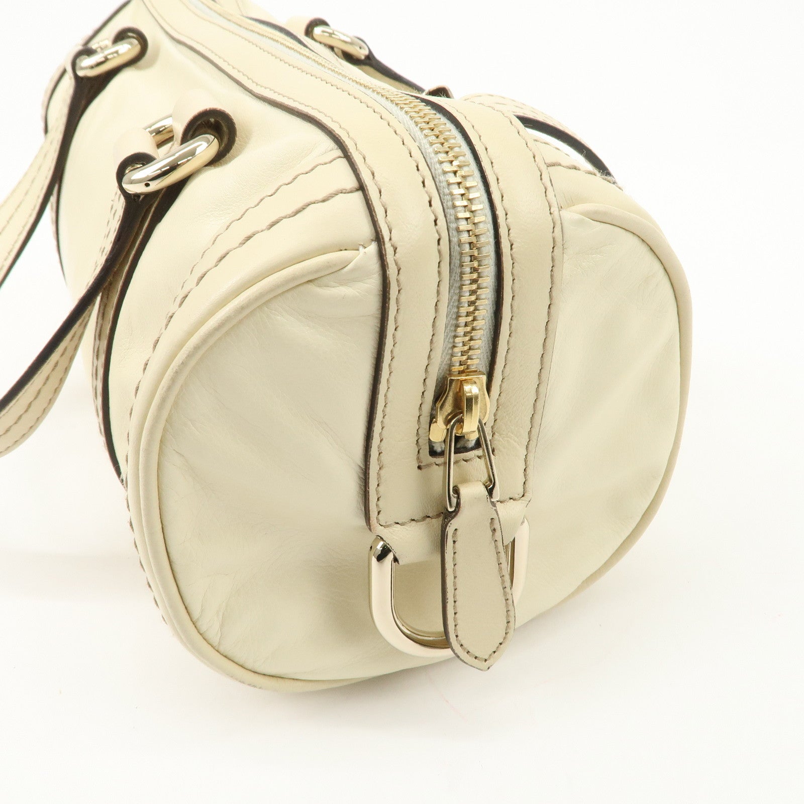 GUCCI Leather GG Crystal Hysteria Boston Bag Hand Bag Ecru 181485