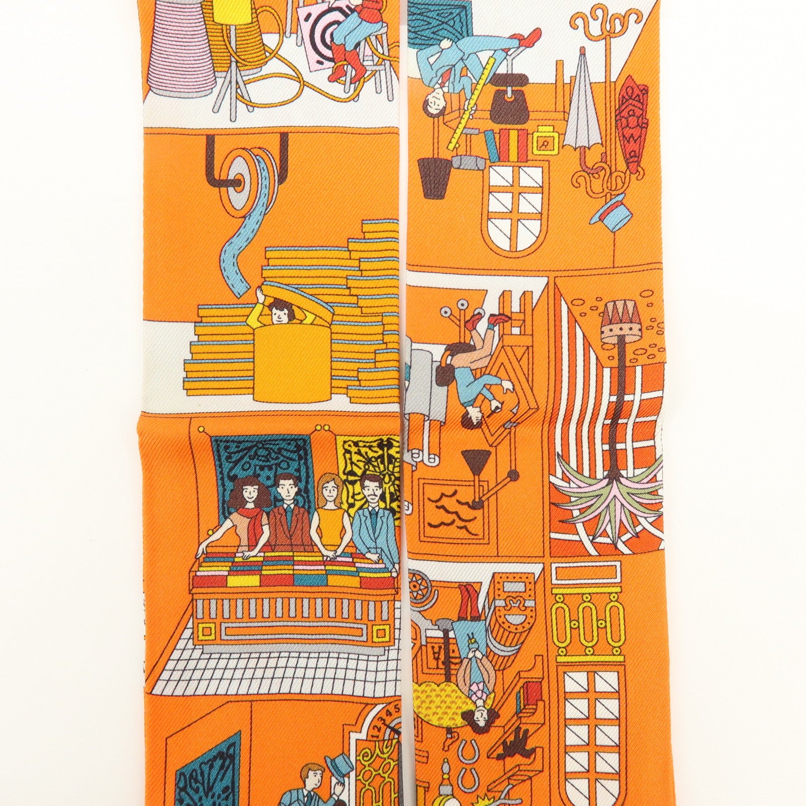 HERMES Twilly Silk 100% La Maison Des Carres Scarf Orange Pink