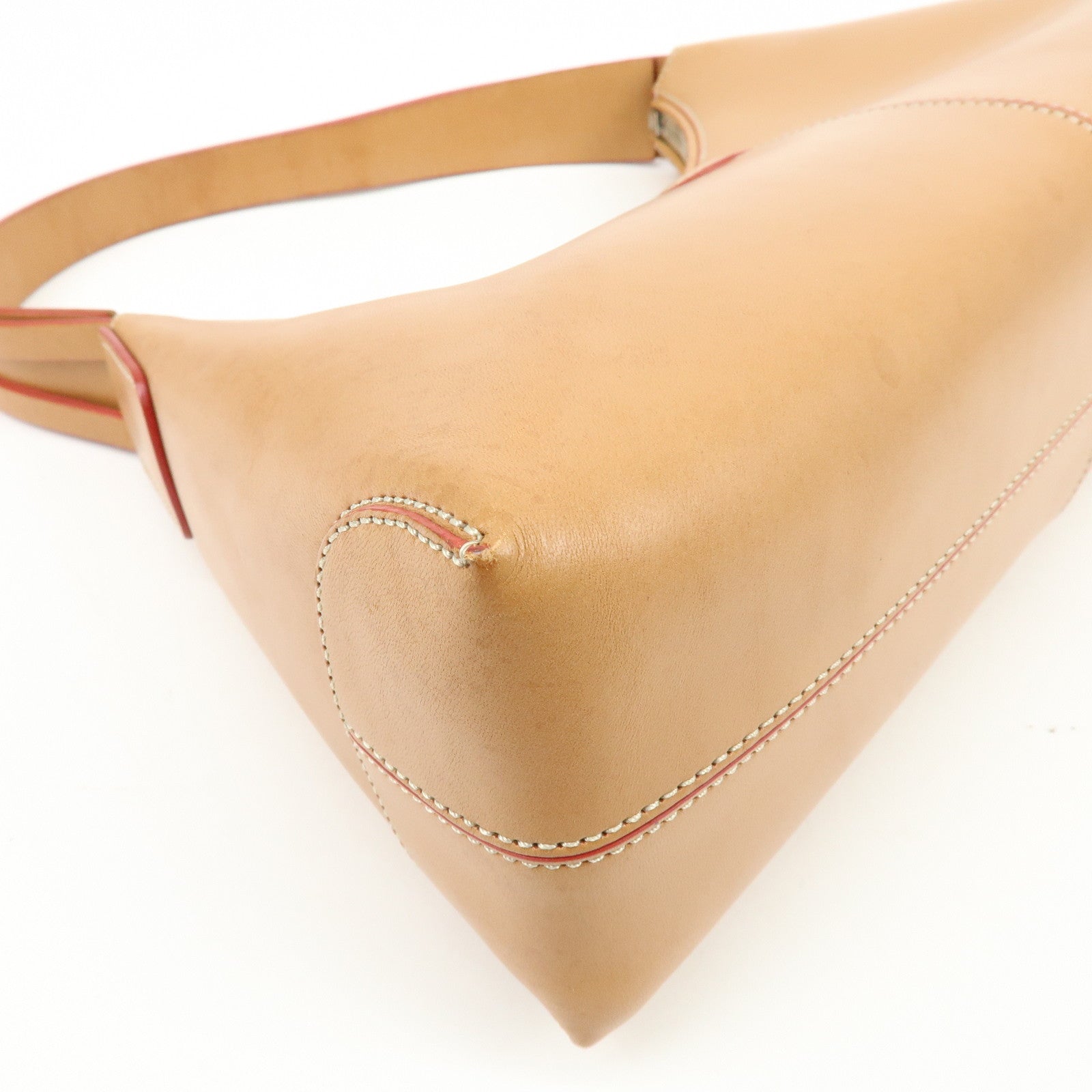 TOD'S Leather Stitched Shoulder Bag Hand Bag Camel