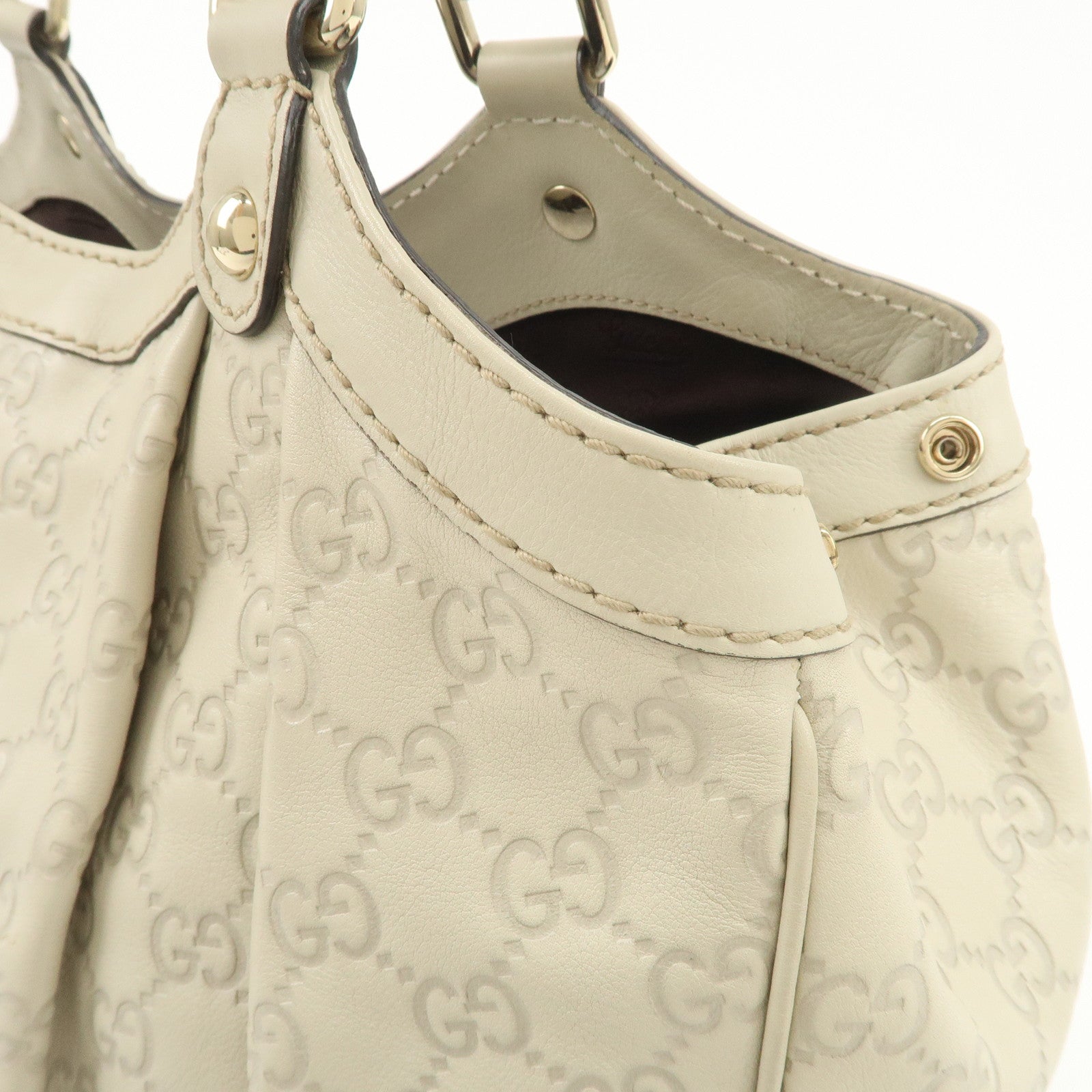 GUCCI Sukey Guccissima Leather Tote Bag Hand Bag Ivory 211944 Used