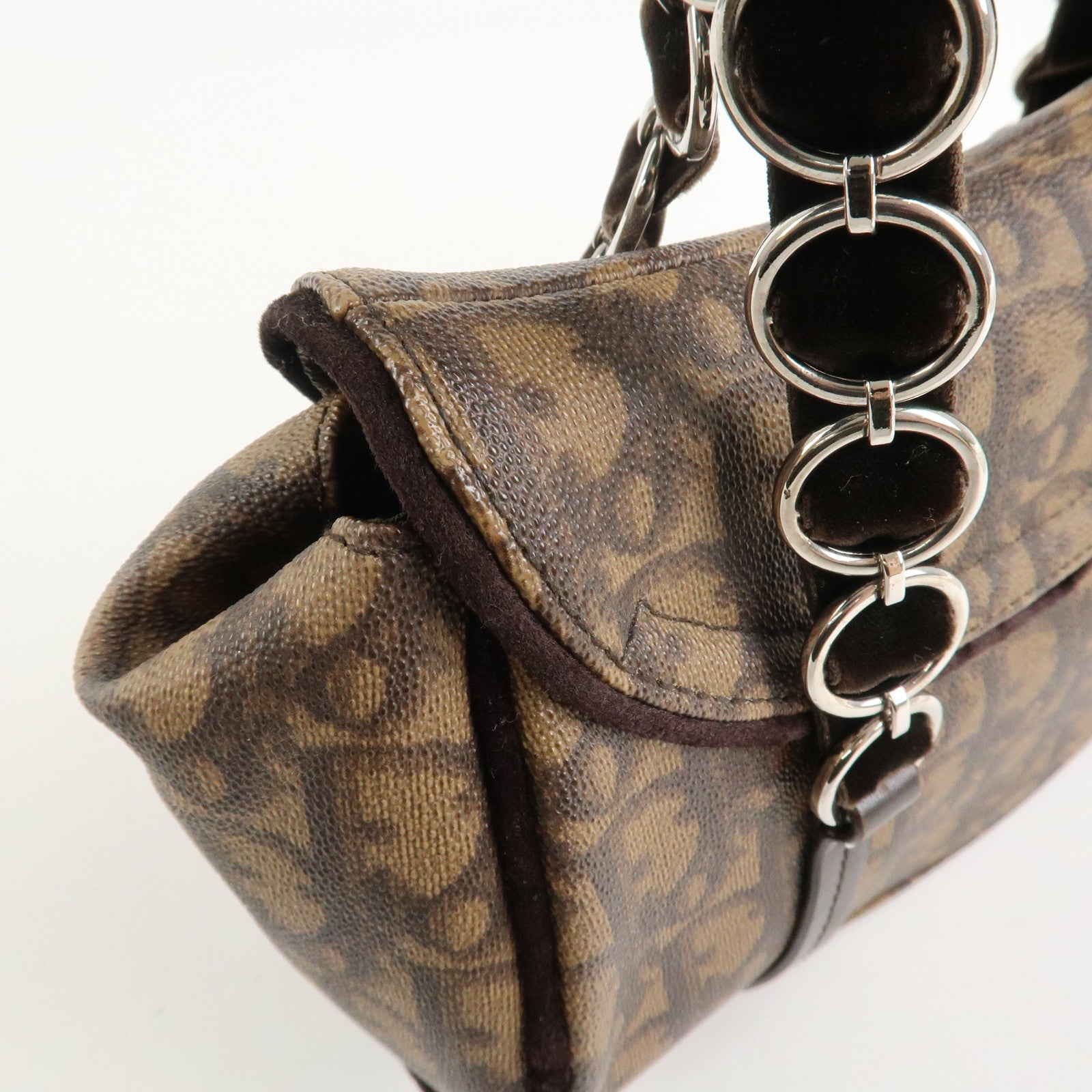 Christian Dior Trotter Romantic PVC Suede Hand Bag Brown