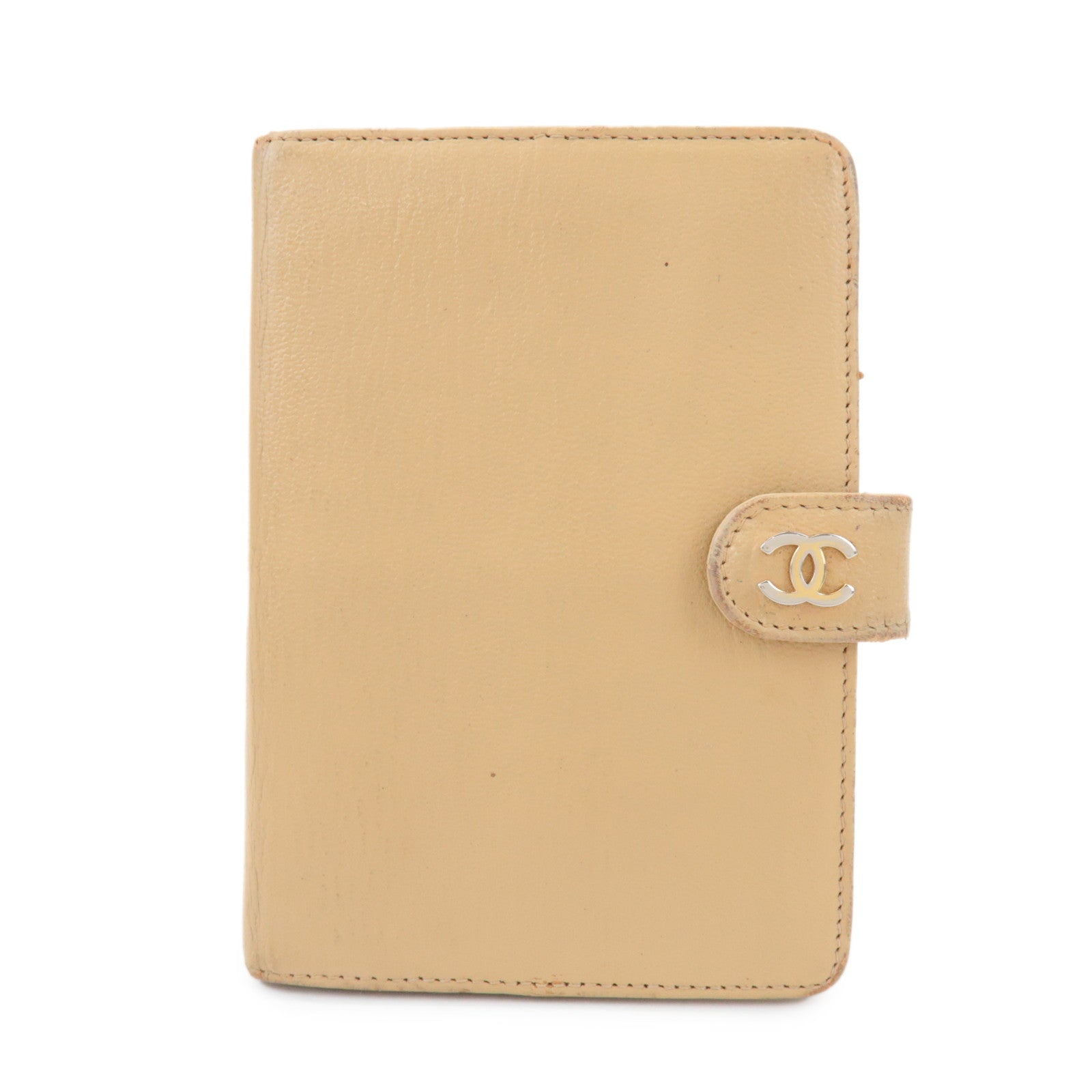 CHANEL COCO Mark Calf Leather Agenda Cover Planner Cover Beige