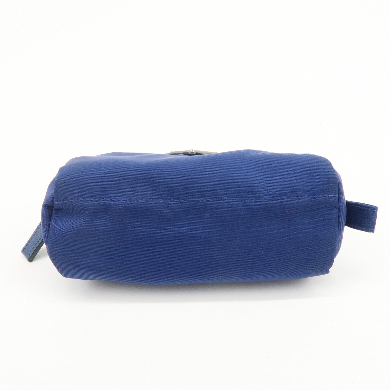PRADA Triangle Logo Nylon Leather Cosmetic Pouch Blue 1N0175