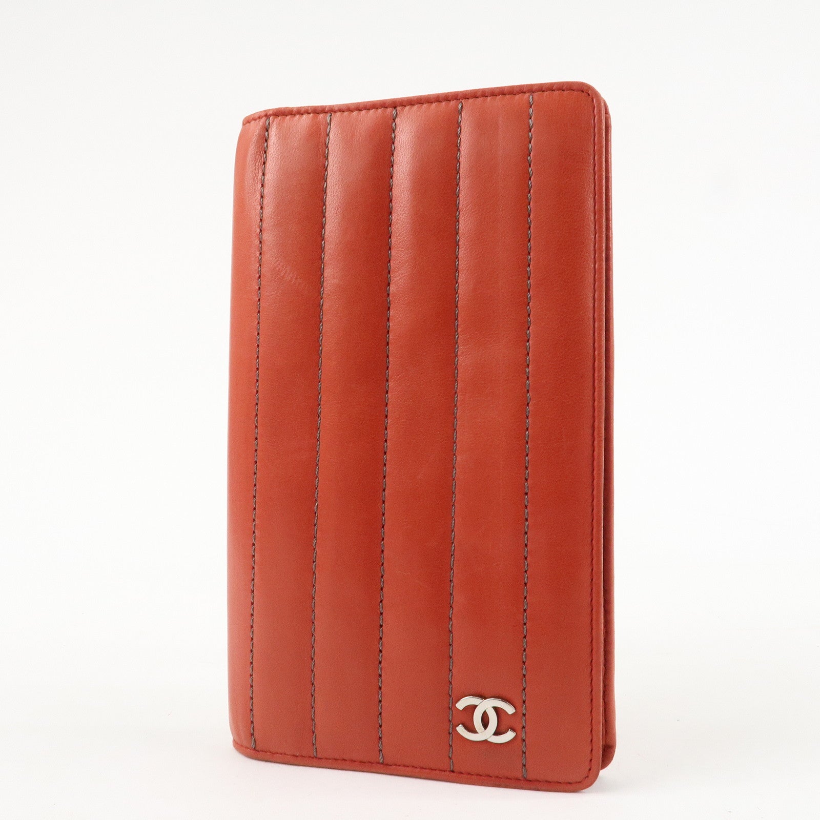 CHANEL Mademoiselle COCO Mark Lamb Skin Long Wallet Red Used