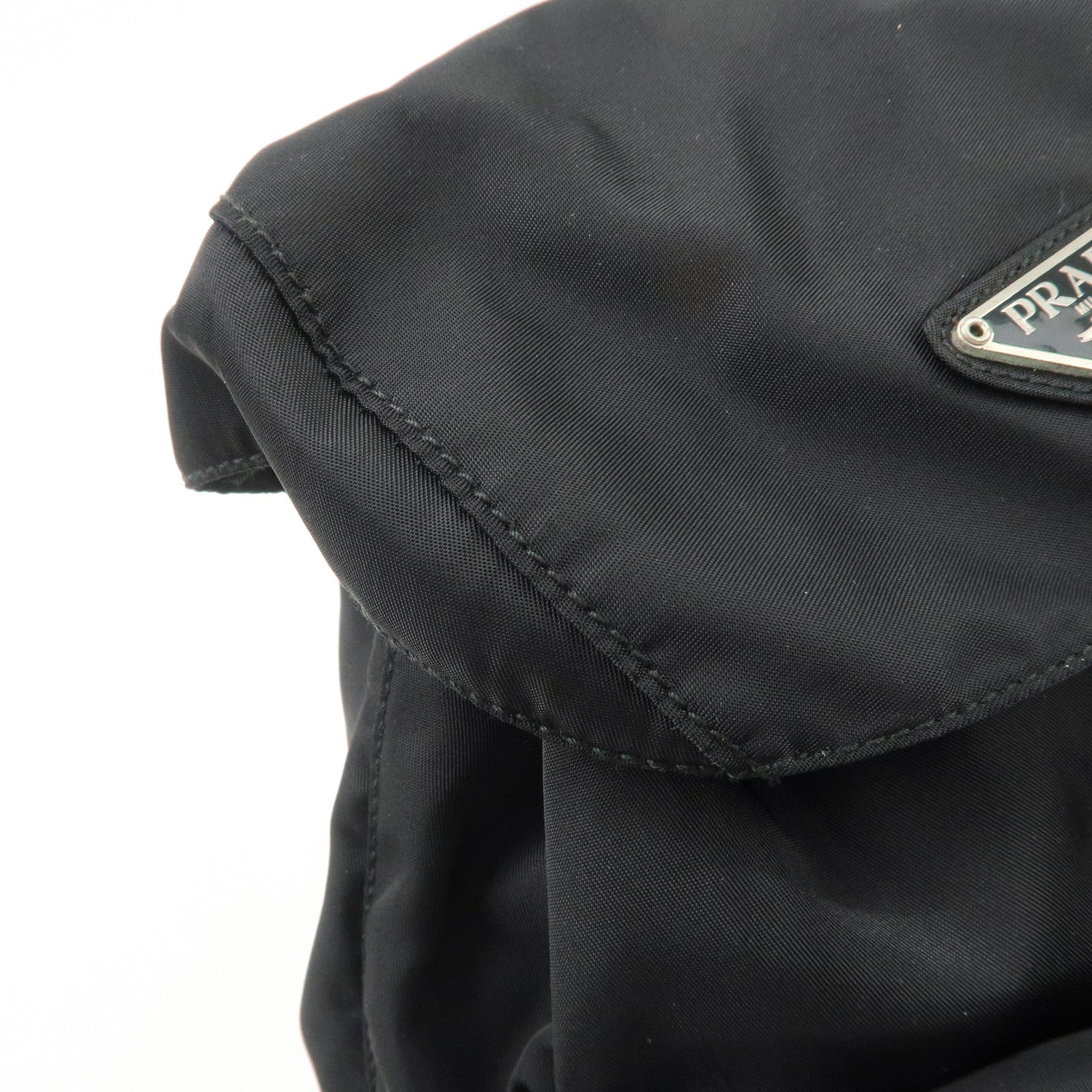 PRADA Triangle Logo Leather Nylon Backpack Black B6677 Used