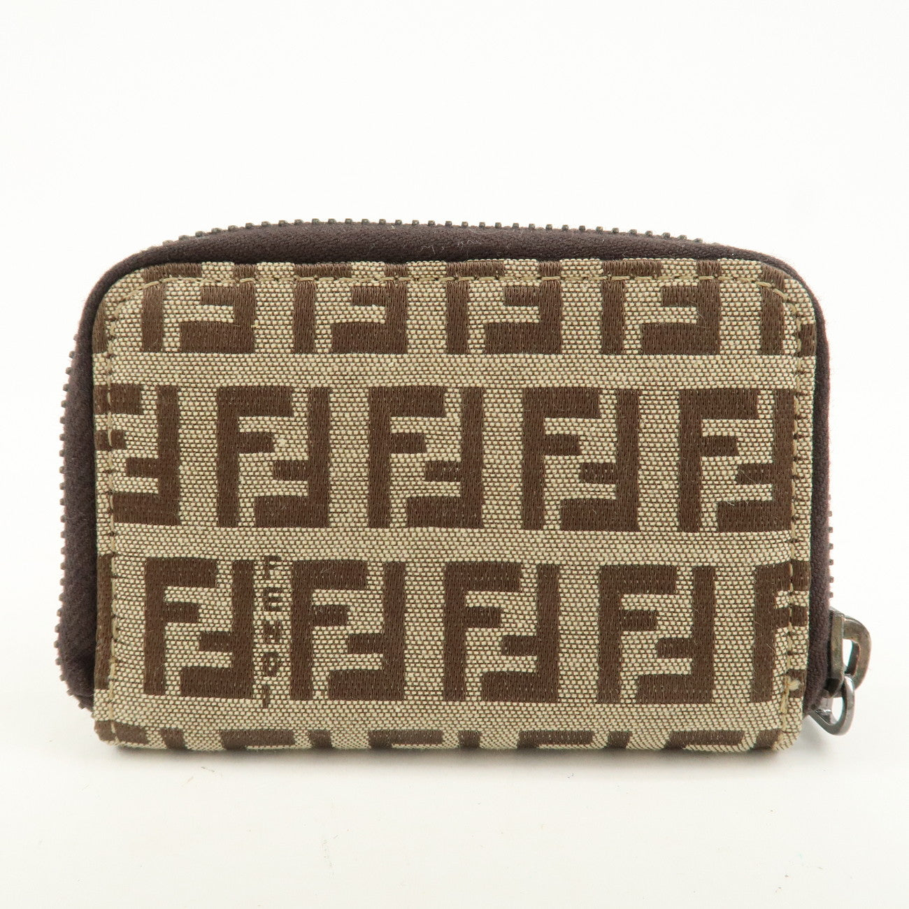 FENDI Zucca Canvas Leather 6 Ring Zippy Key Case Beige 8AP000