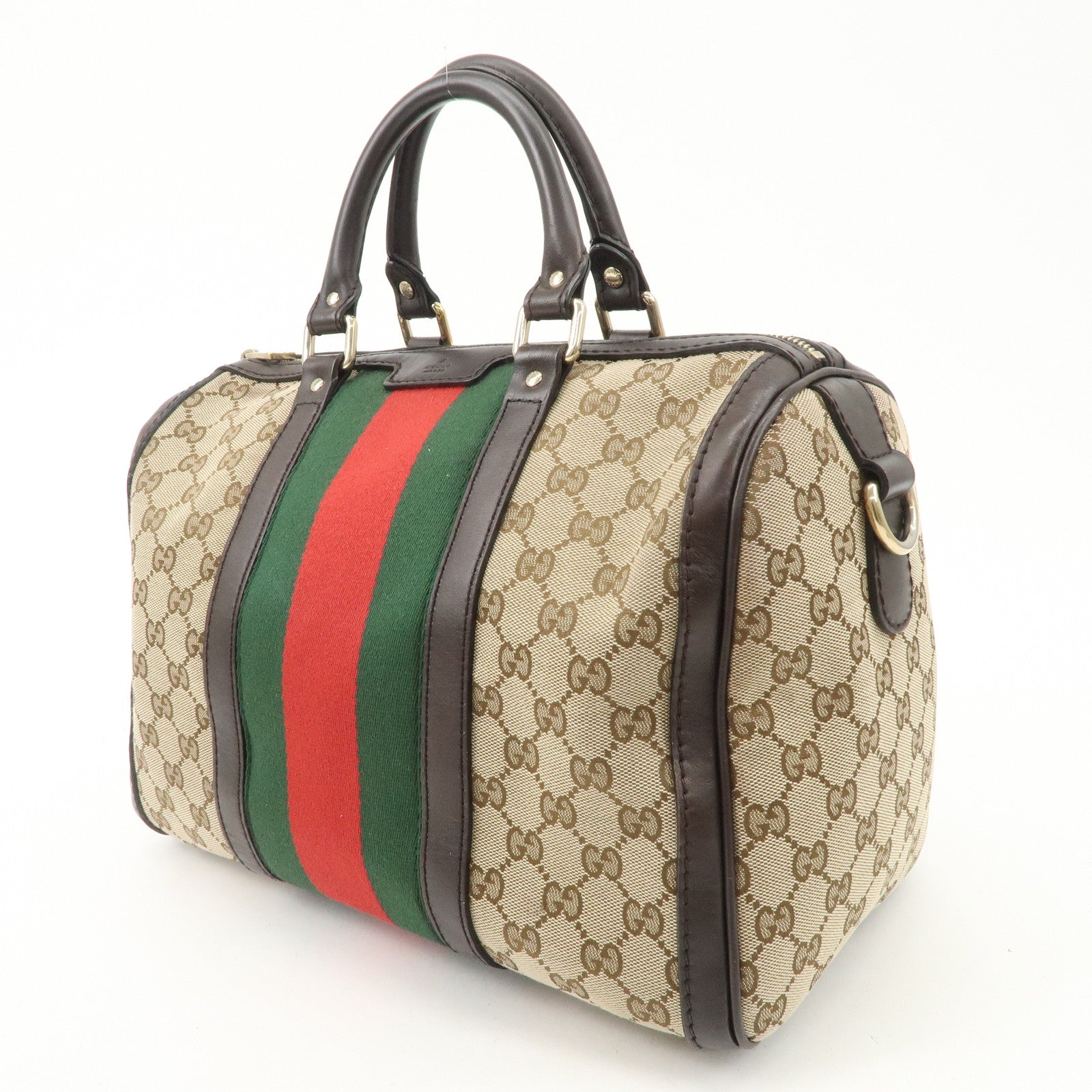 GUCCI Sherry GG Canvas Leather 2Way Bag Boston Bag Beige 247205 Used