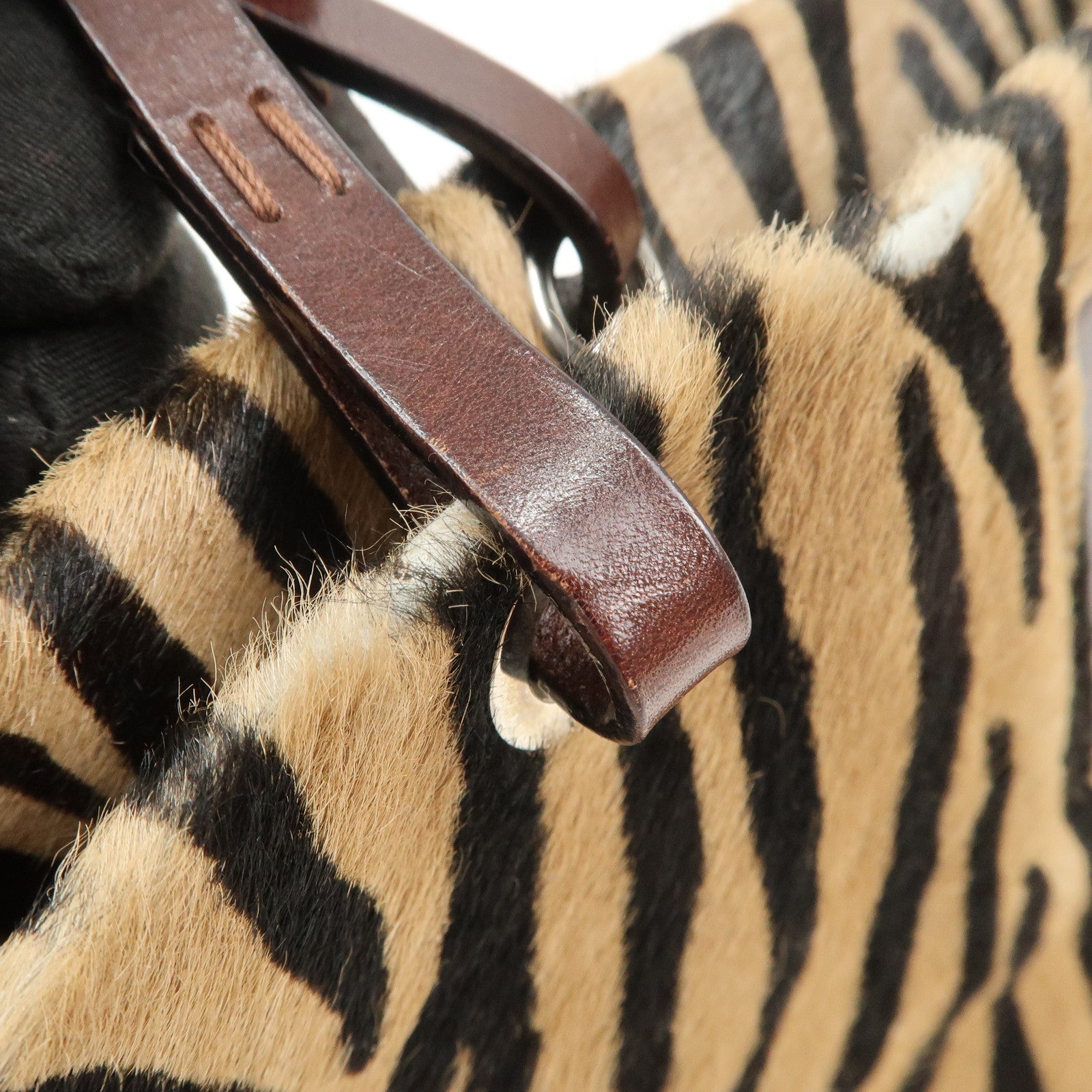 FENDI Unborn Calf Leather Tote Bag Hand Bag Brown 83158780992